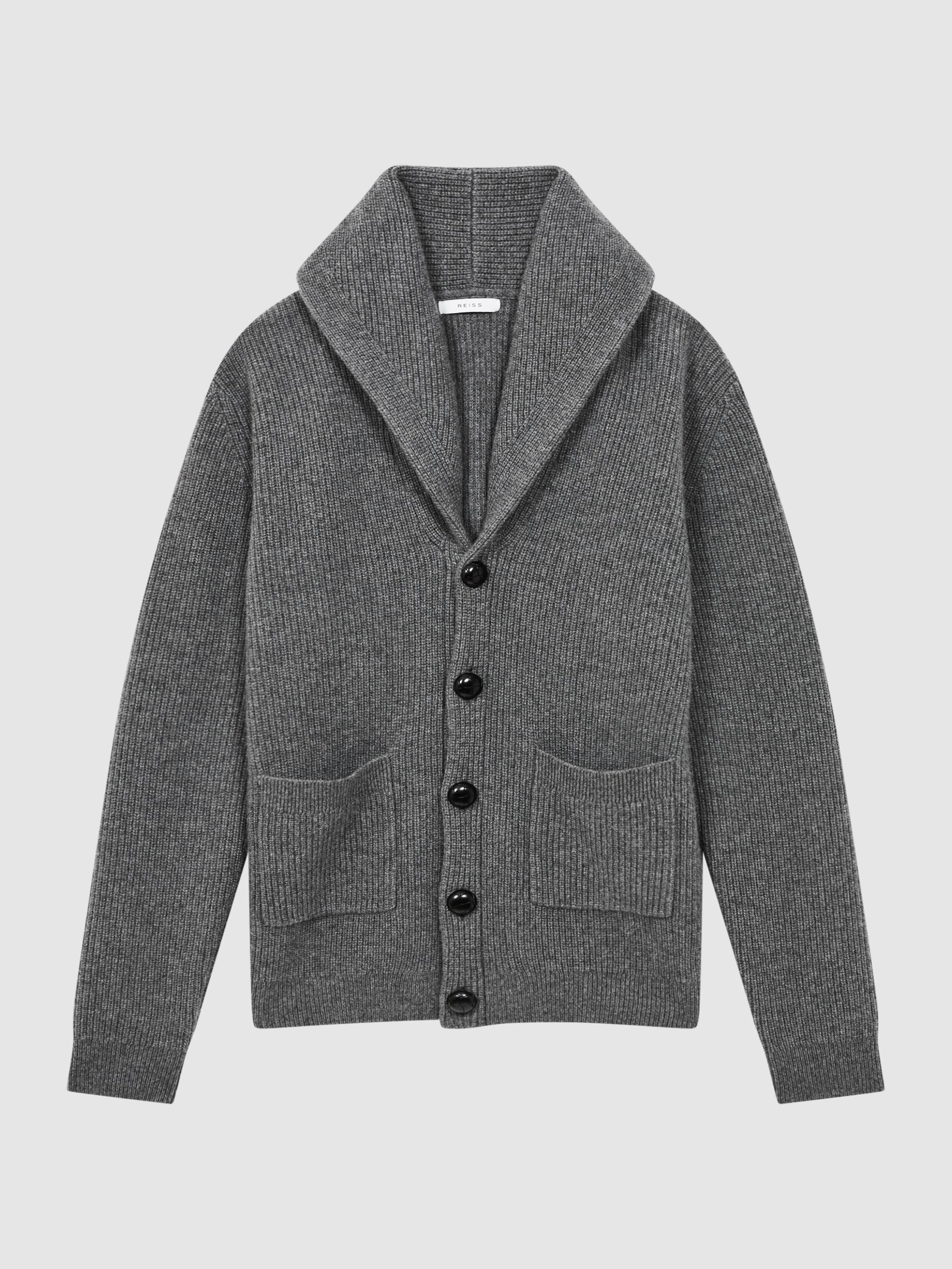 Atelier Cashmere Button-Through Cardigan in Charcoal Melange - Image 2 of 7