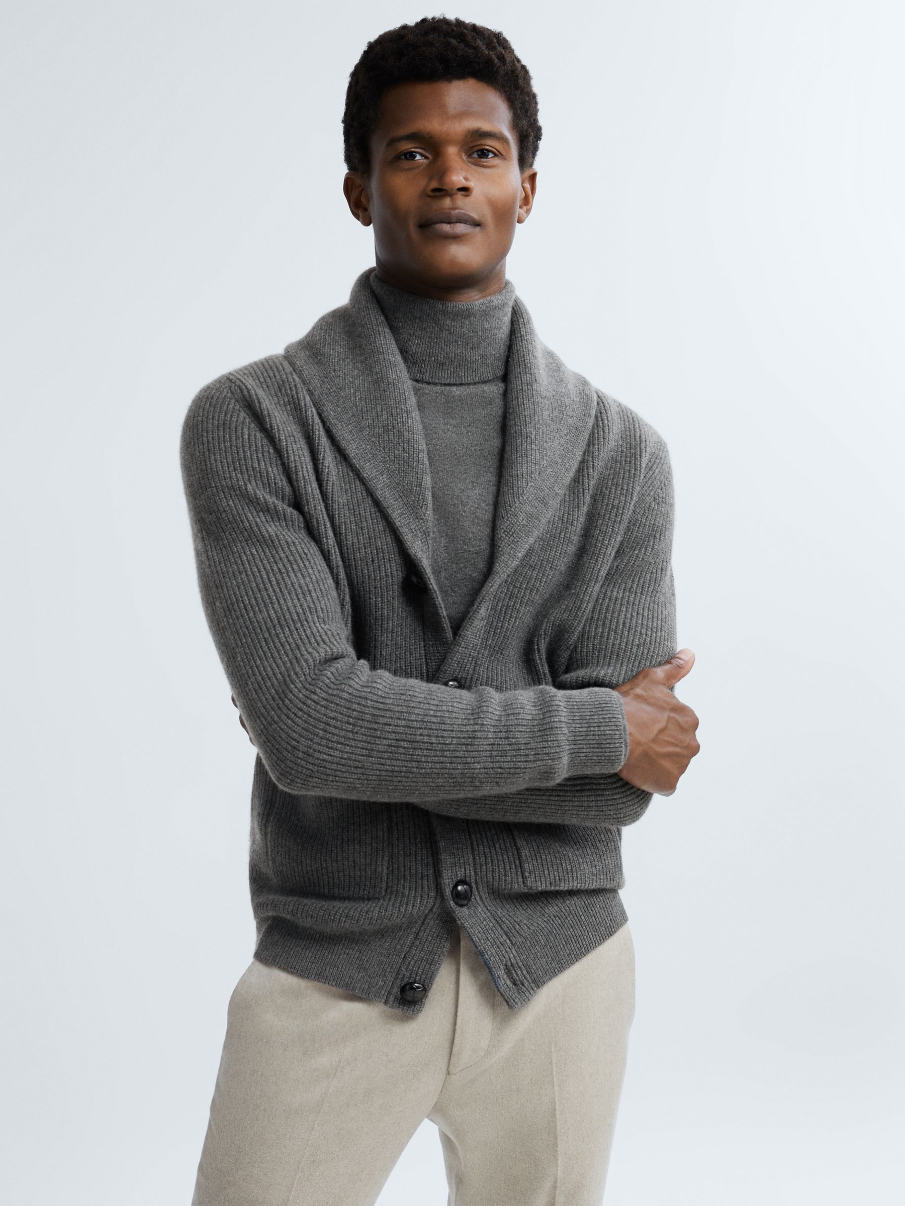 Atelier Cashmere Button-Through Cardigan in Charcoal Melange - Image 4 of 7