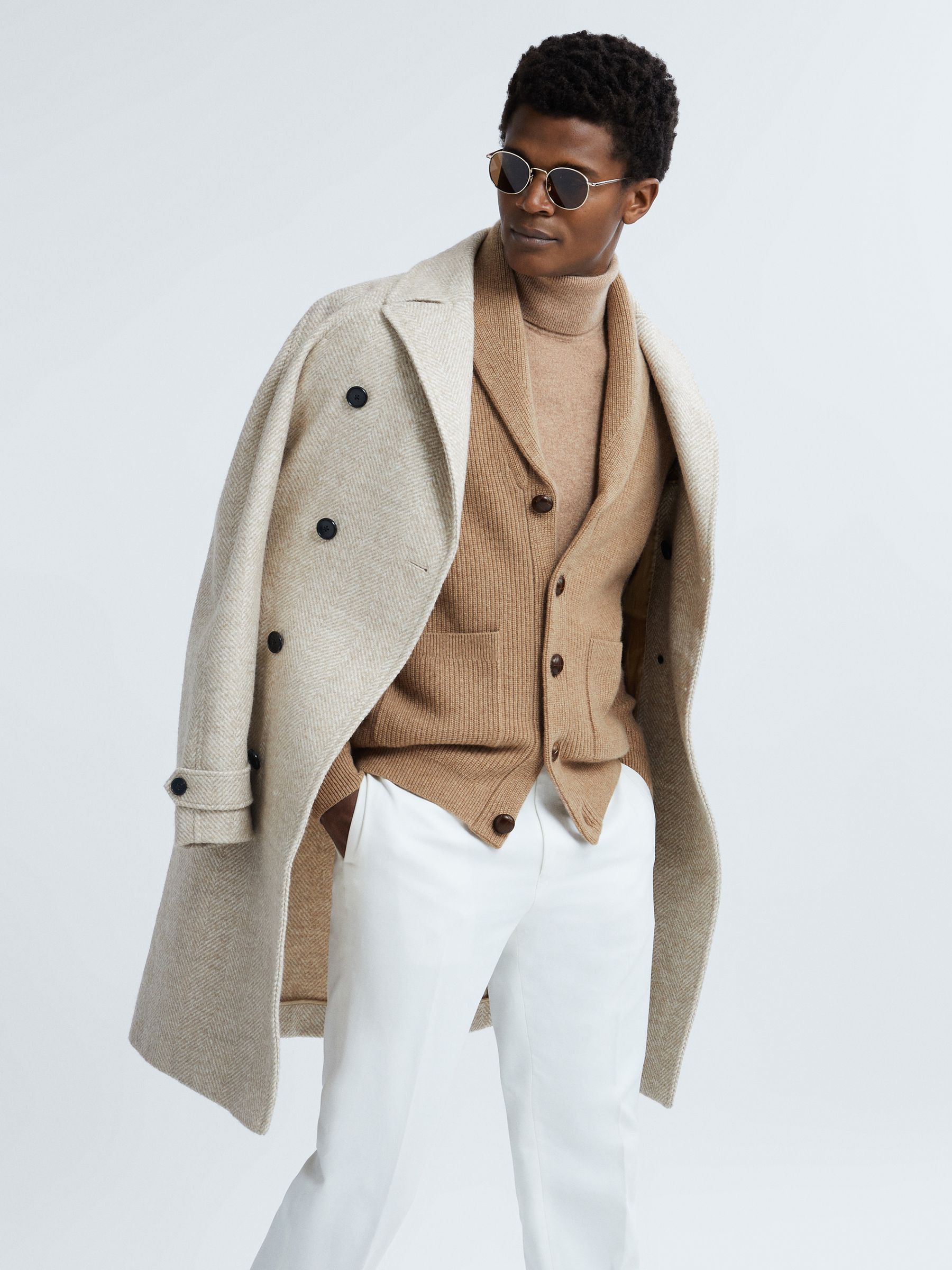 Atelier Cashmere Button-Through Cardigan in Camel - Image 1 of 7