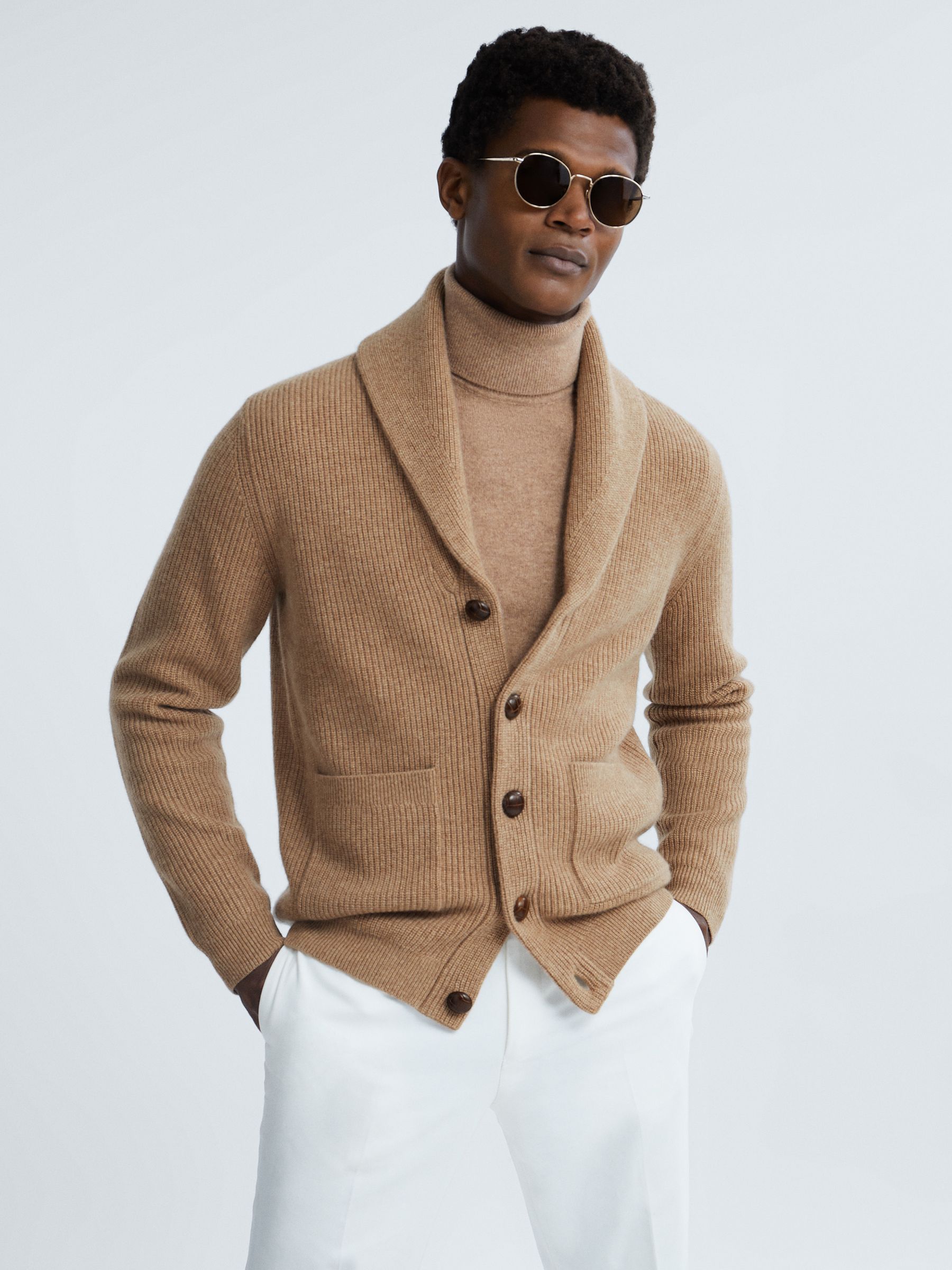 Atelier Cashmere Button-Through Cardigan in Camel - Image 3 of 7