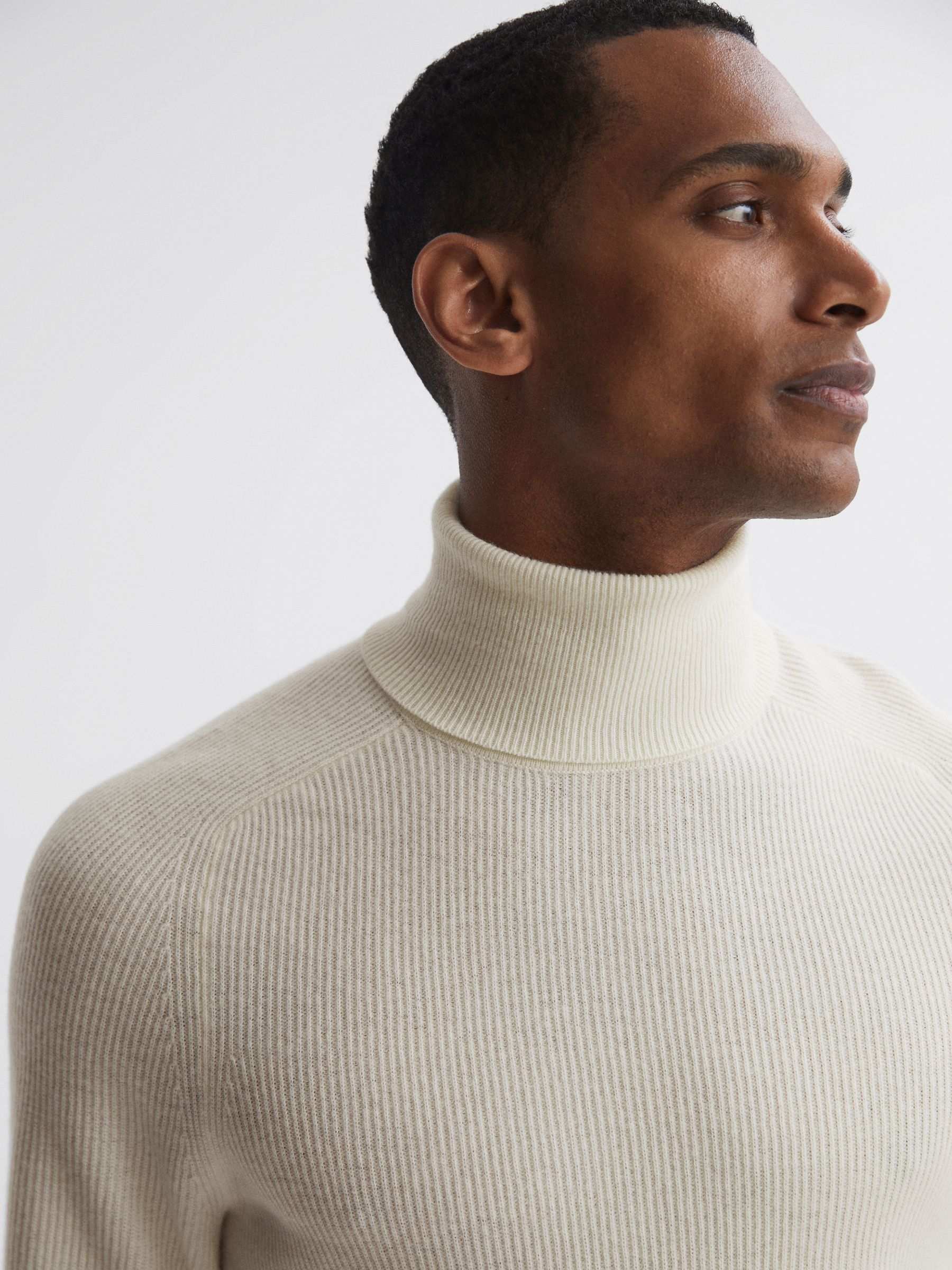 Slim Fit Wool Roll Neck Jumper in Ecru - Image 1 of 4 Slim Fit Wool Roll Neck Jumper in Ecru - Image 1 of 4
