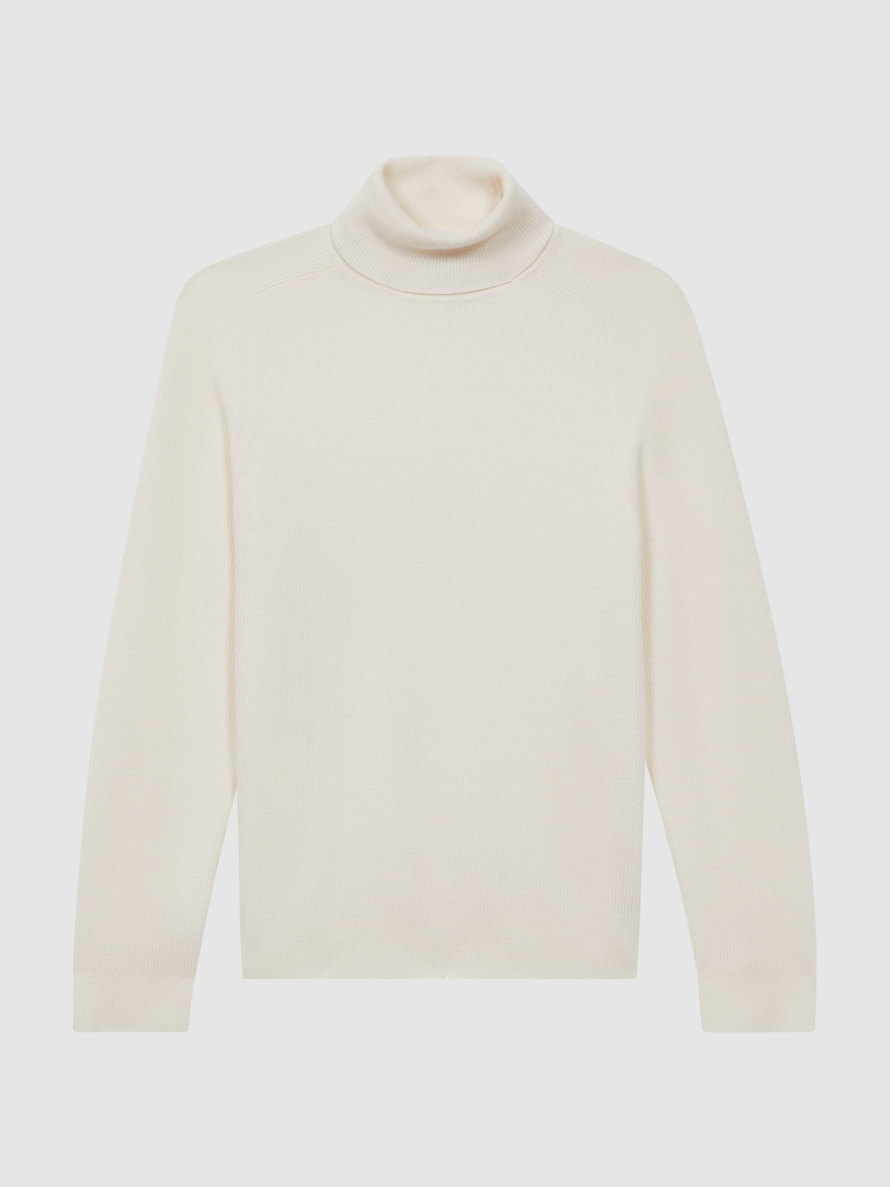 Slim Fit Wool Roll Neck Jumper in Ecru - Image 2 of 4