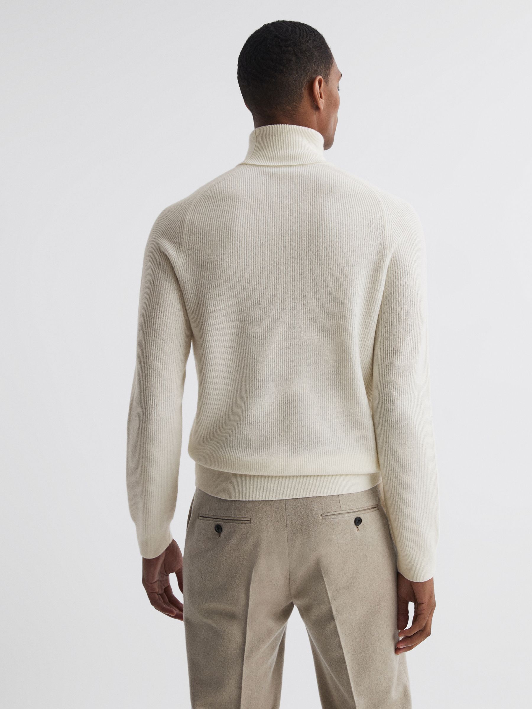 Slim Fit Wool Roll Neck Jumper in Ecru - Image 4 of 4