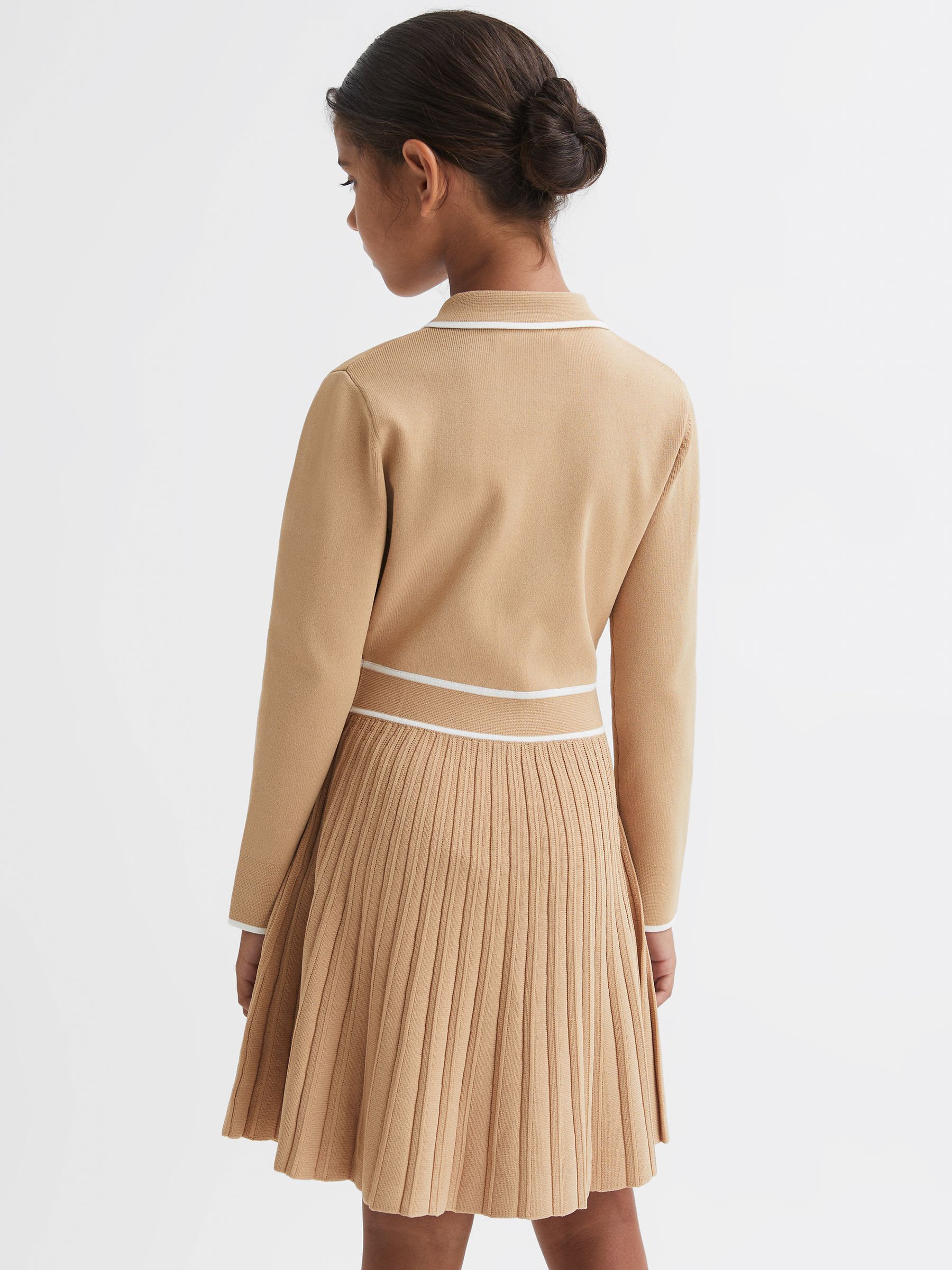 9-14 yrs Knitted Polo Skater Dress in Camel - Image 5 of 6