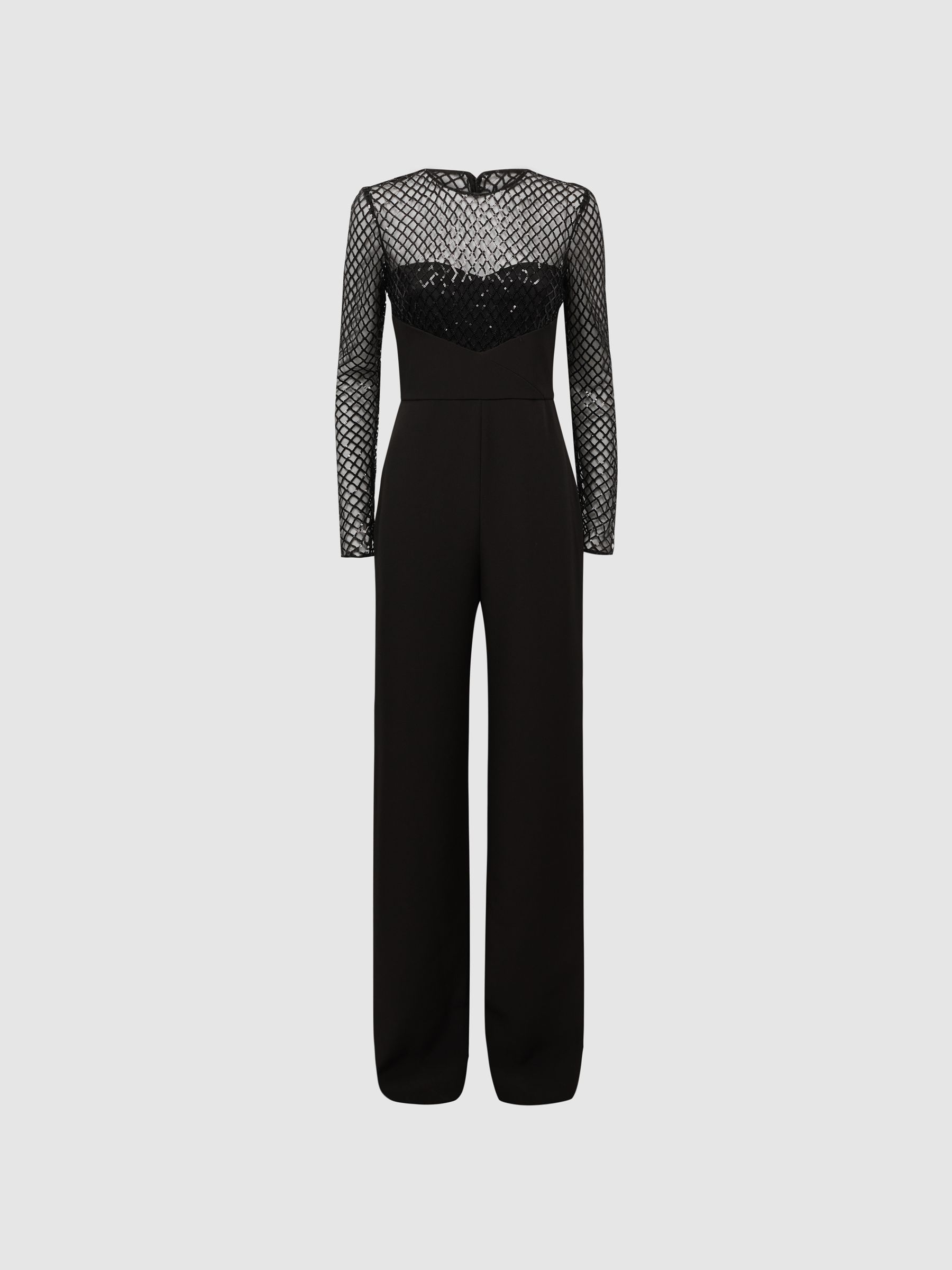 Halston Embellished Lattice Jumpsuit in Black - Image 2 of 5