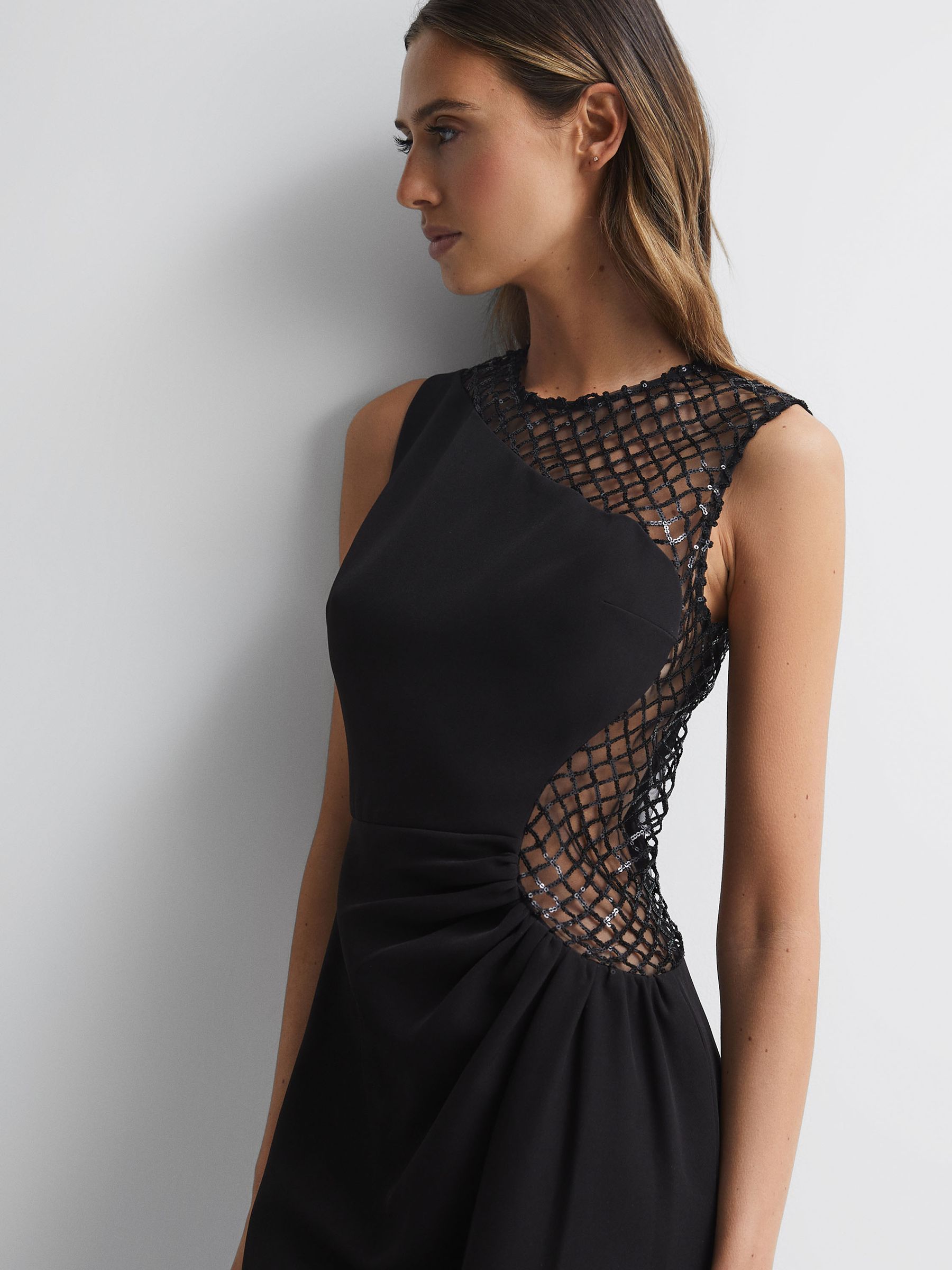 Halston Sequin Midi Dress in Black - Image 1 of 6
