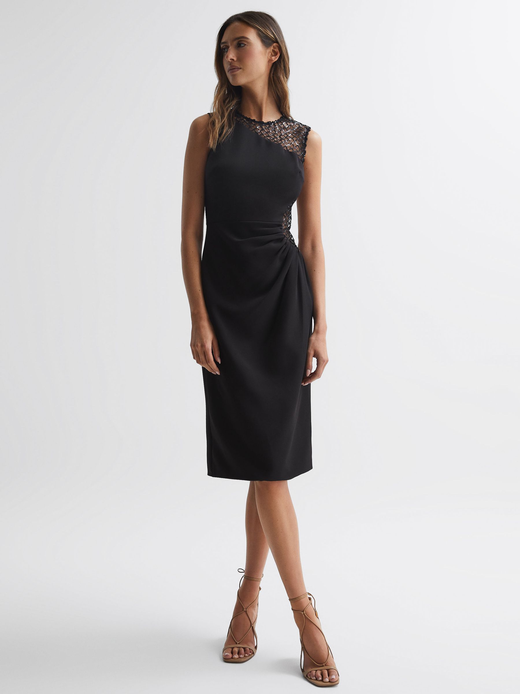 Halston Sequin Midi Dress in Black - Image 3 of 6