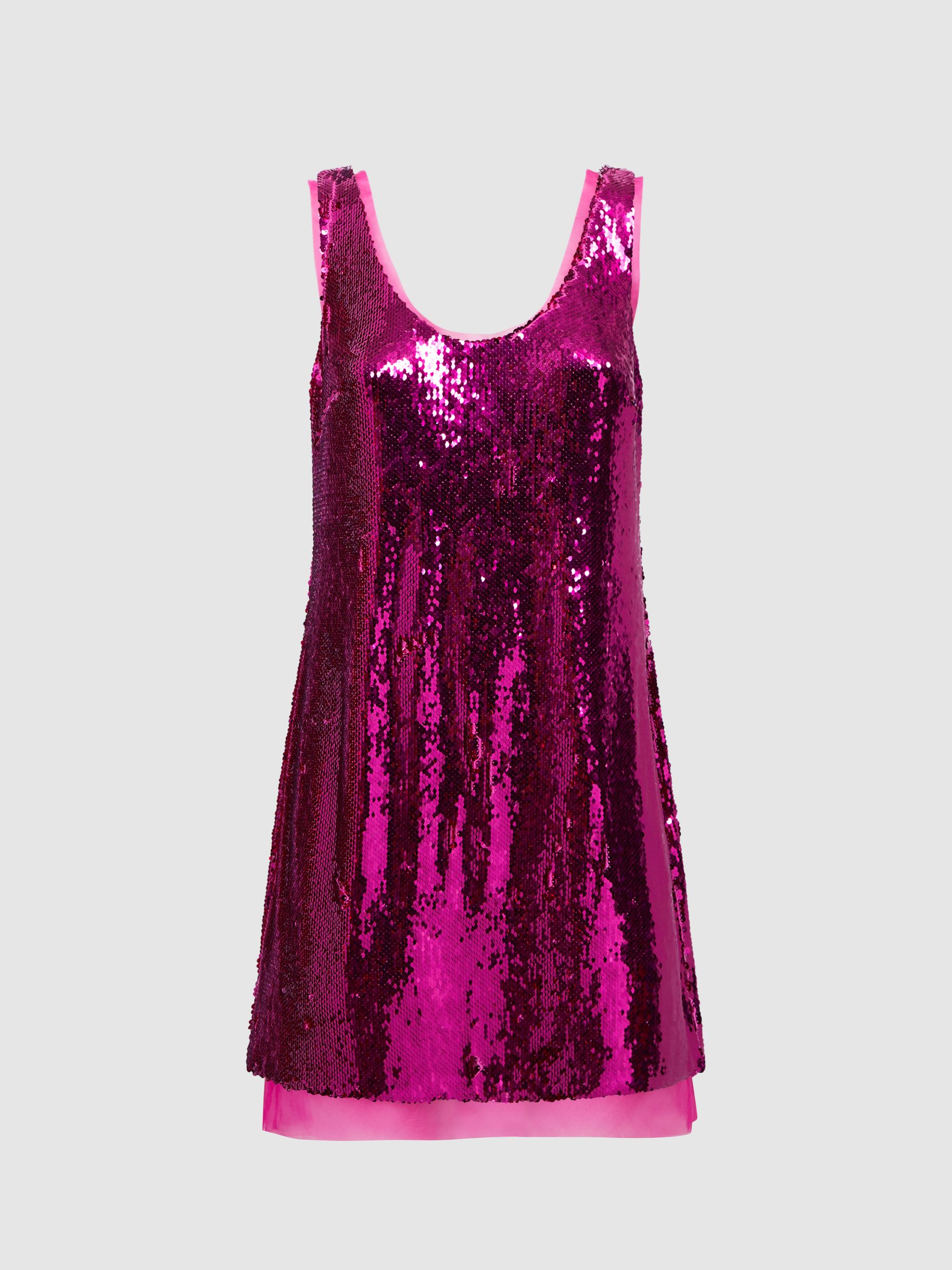 Halston Sequin Mini Dress in Begonia - Image 2 of 5