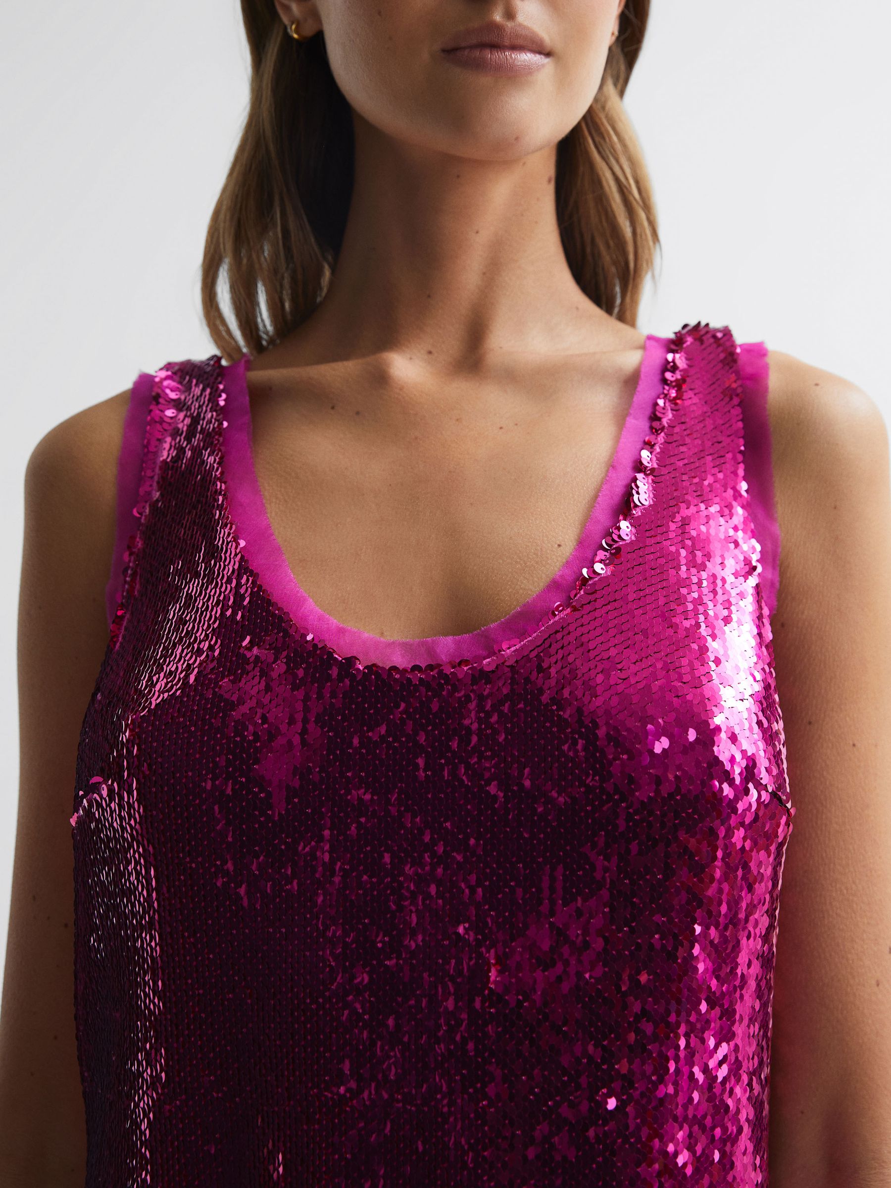 Halston Sequin Mini Dress in Begonia - Image 3 of 5