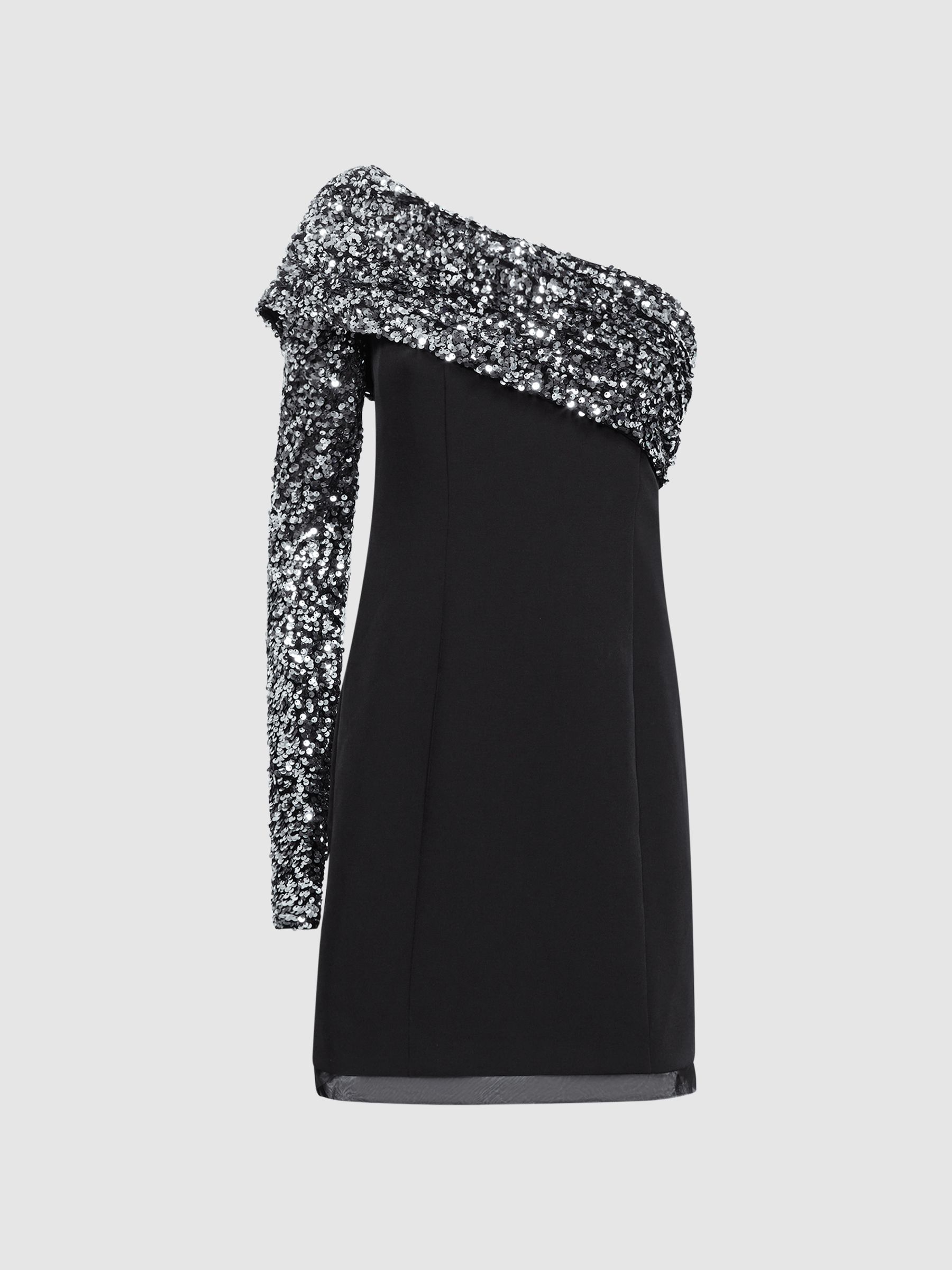 Halston Half Sequin Mini Dress in Black - Image 2 of 5