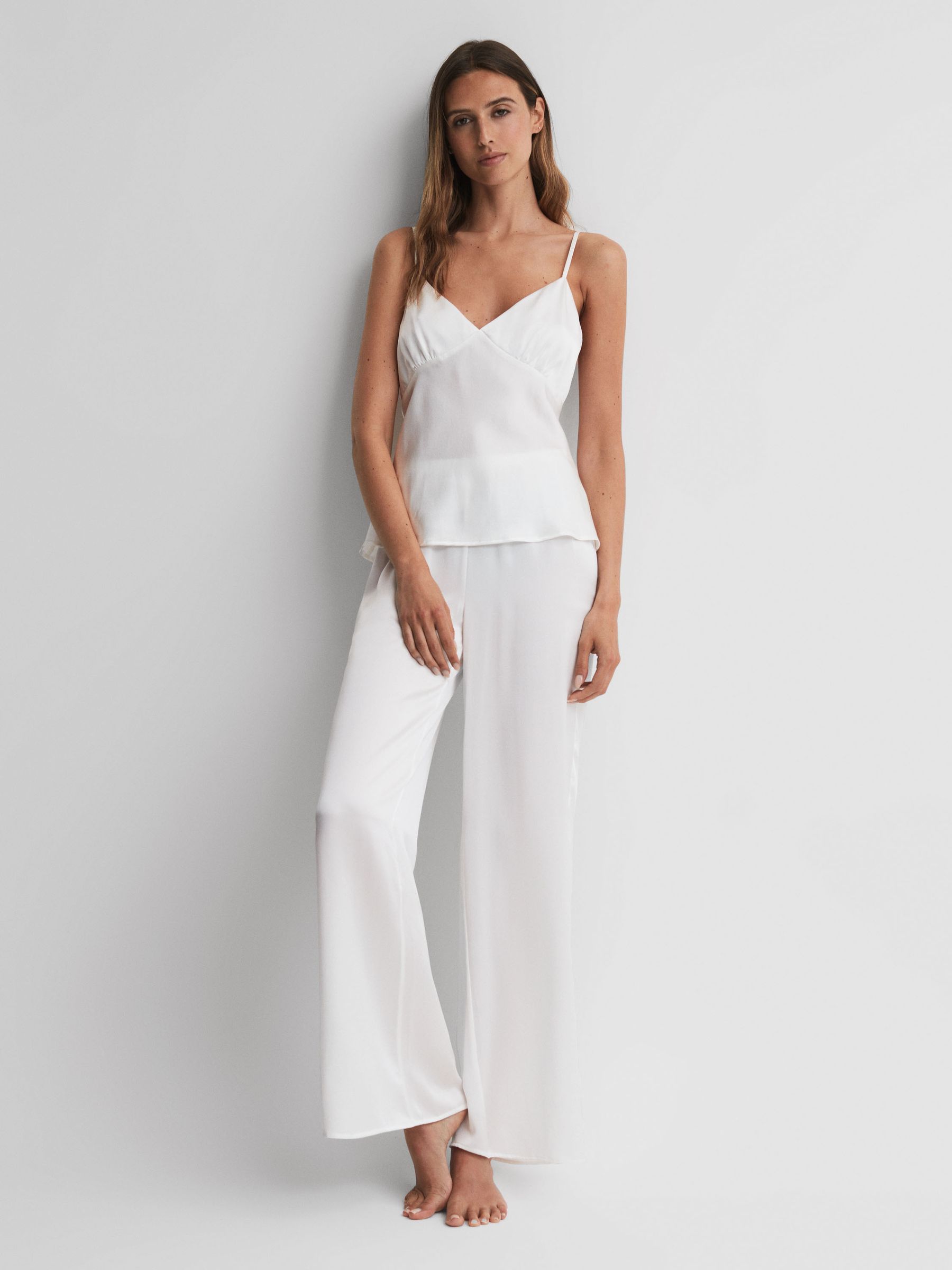Maison Essentiele Silk Lounge Pants in Optic White - Image 1 of 4
