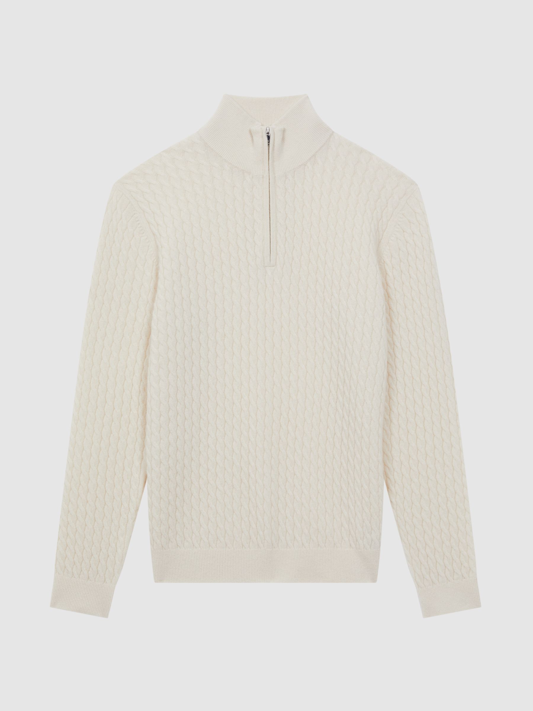 Atelier Cashmere Cable Knit Half-Zip Funnel Neck Jumper in Cloud White - Image 2 of 6 Atelier Cashmere Cable Knit Half-Zip Funnel Neck Jumper in Cloud White - Image 2 of 6