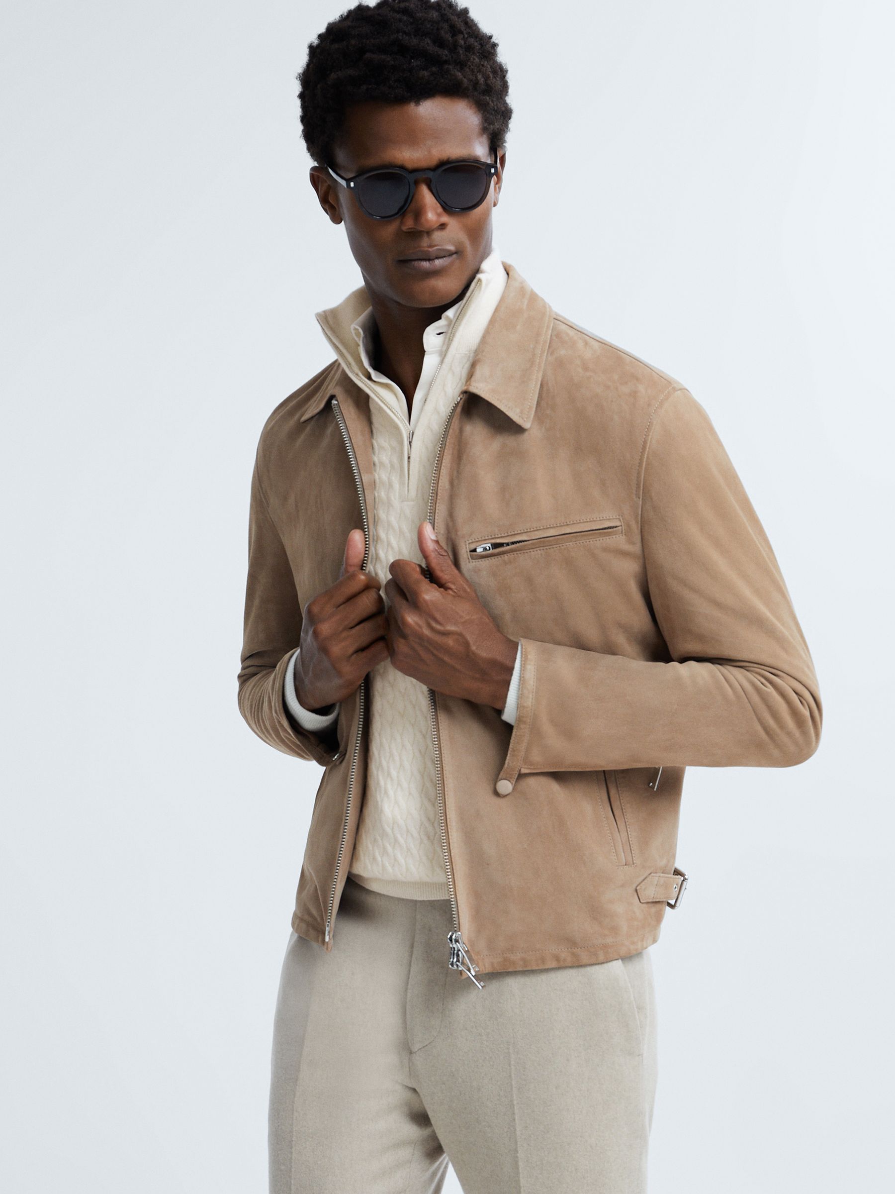 Atelier Cashmere Cable Knit Half-Zip Funnel Neck Jumper in Cloud White - Image 3 of 6