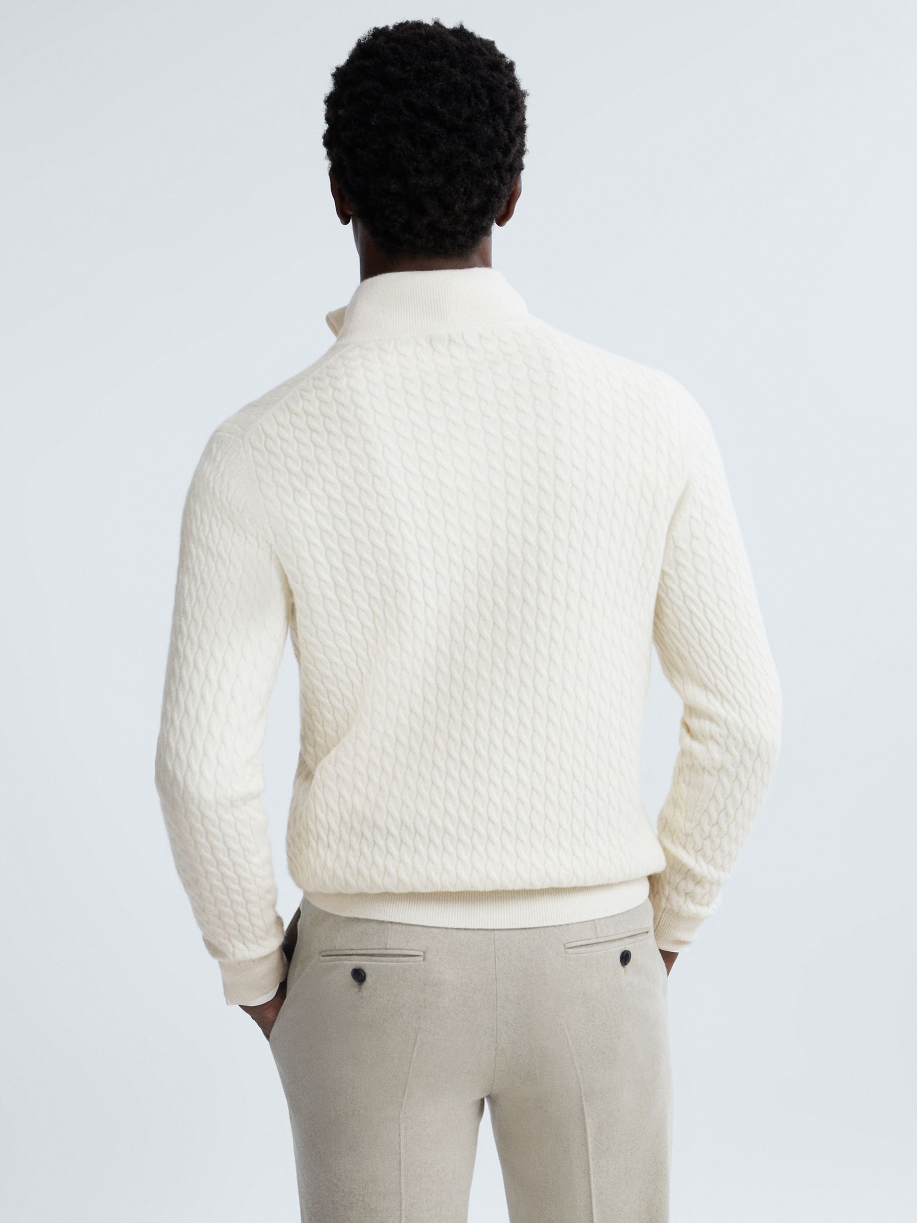 Atelier Cashmere Cable Knit Half-Zip Funnel Neck Jumper in Cloud White - Image 5 of 6