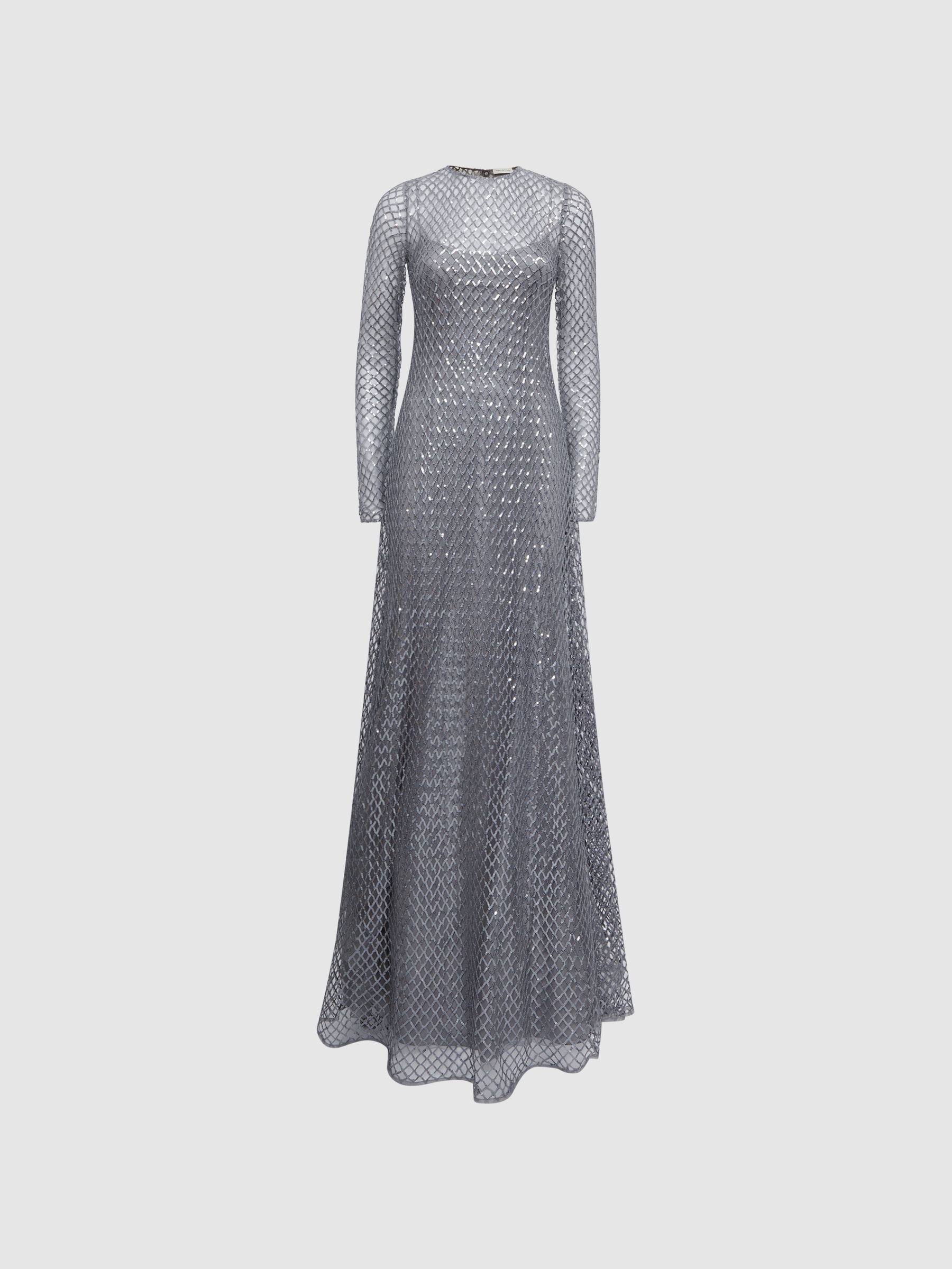 Halston Embellished Lattice Maxi Dress in Gunmetal - Image 2 of 6