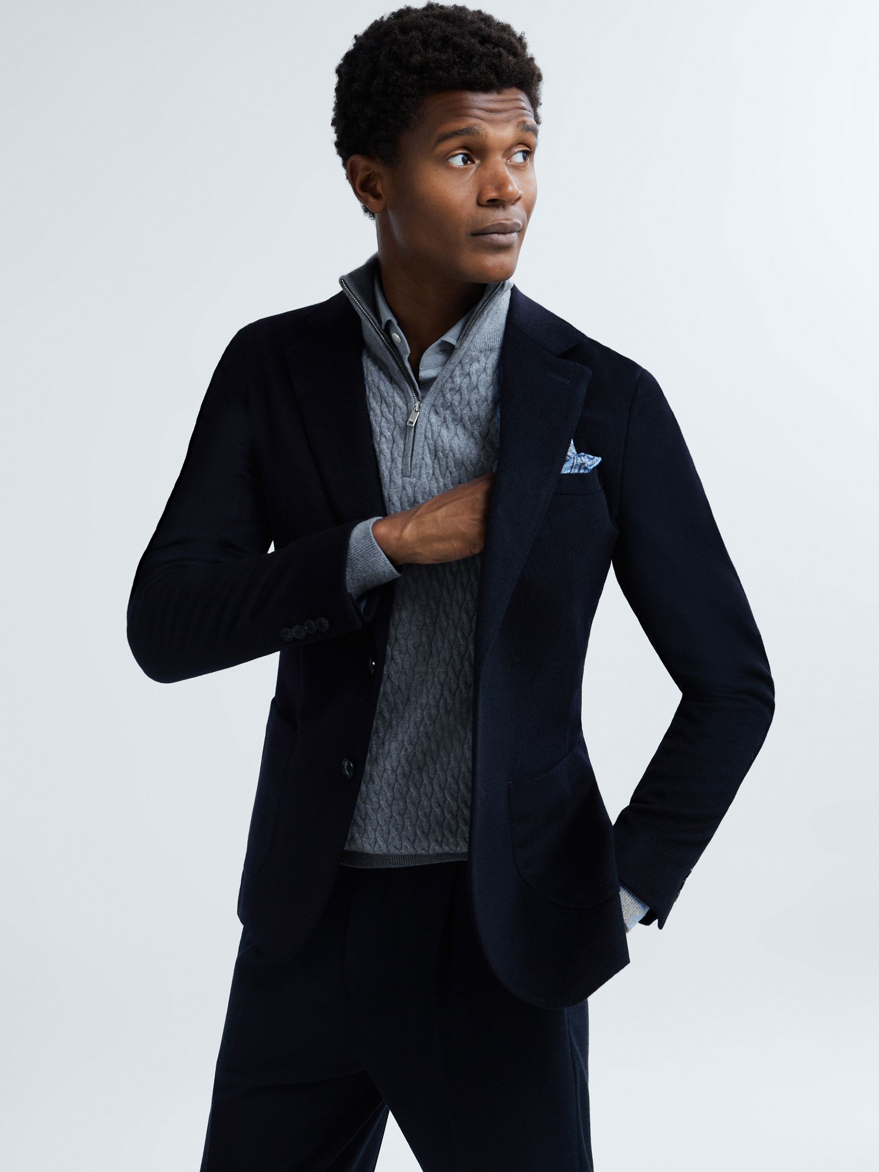 Atelier Cashmere Cable Knit Half-Zip Funnel Neck Jumper in Blue Haze - Image 3 of 7