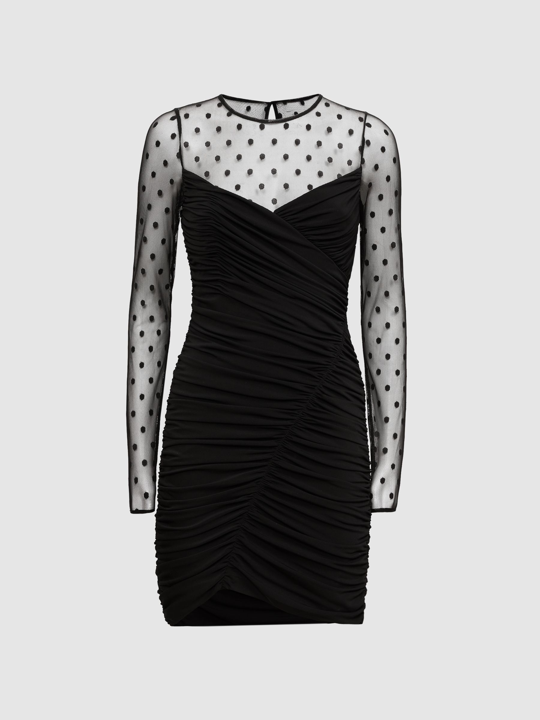 Halston Polka Dot Mini Dress in Black - Image 2 of 6