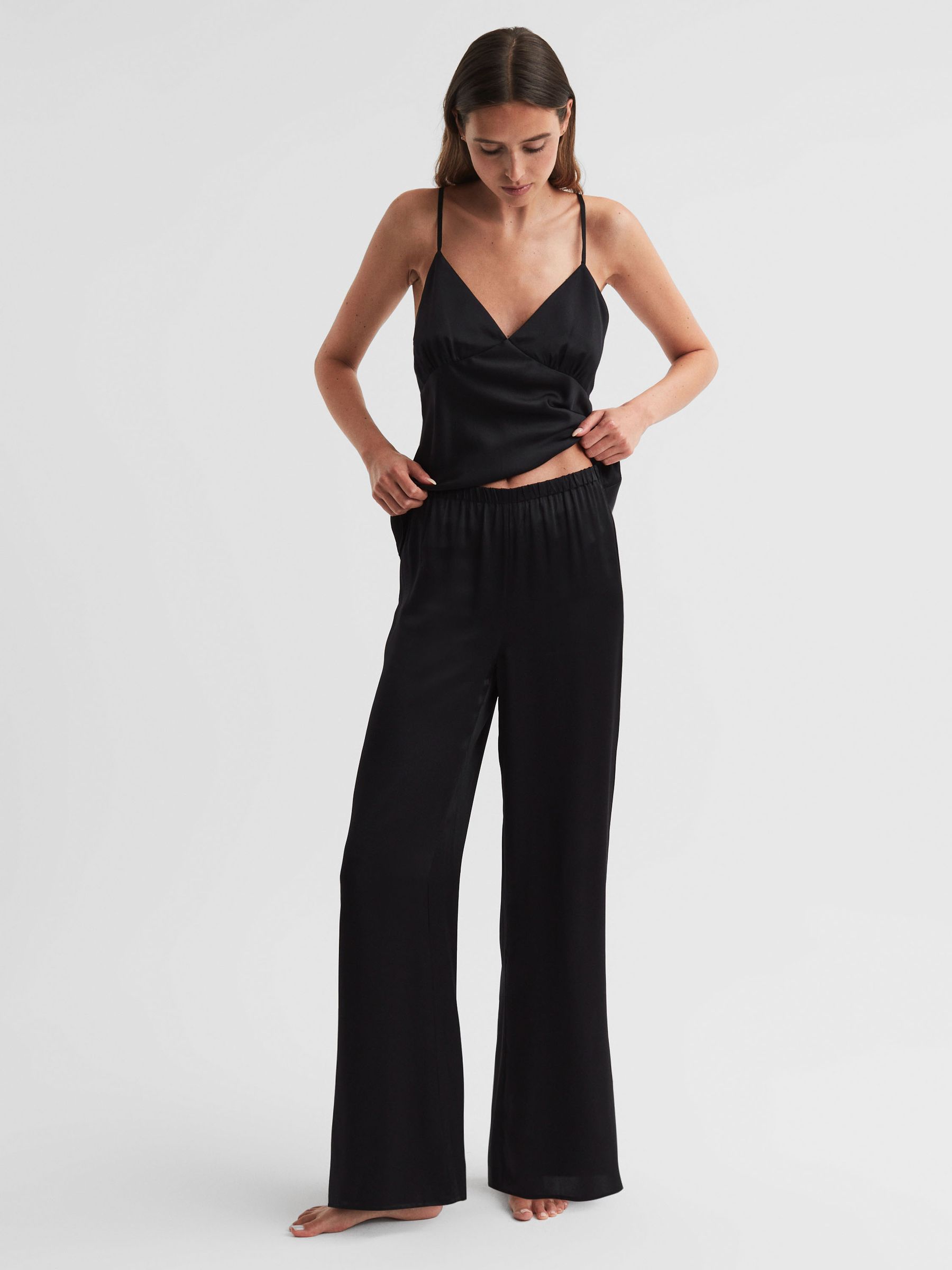 Maison Essentiele Silk Lounge Pants in Black - Image 1 of 4