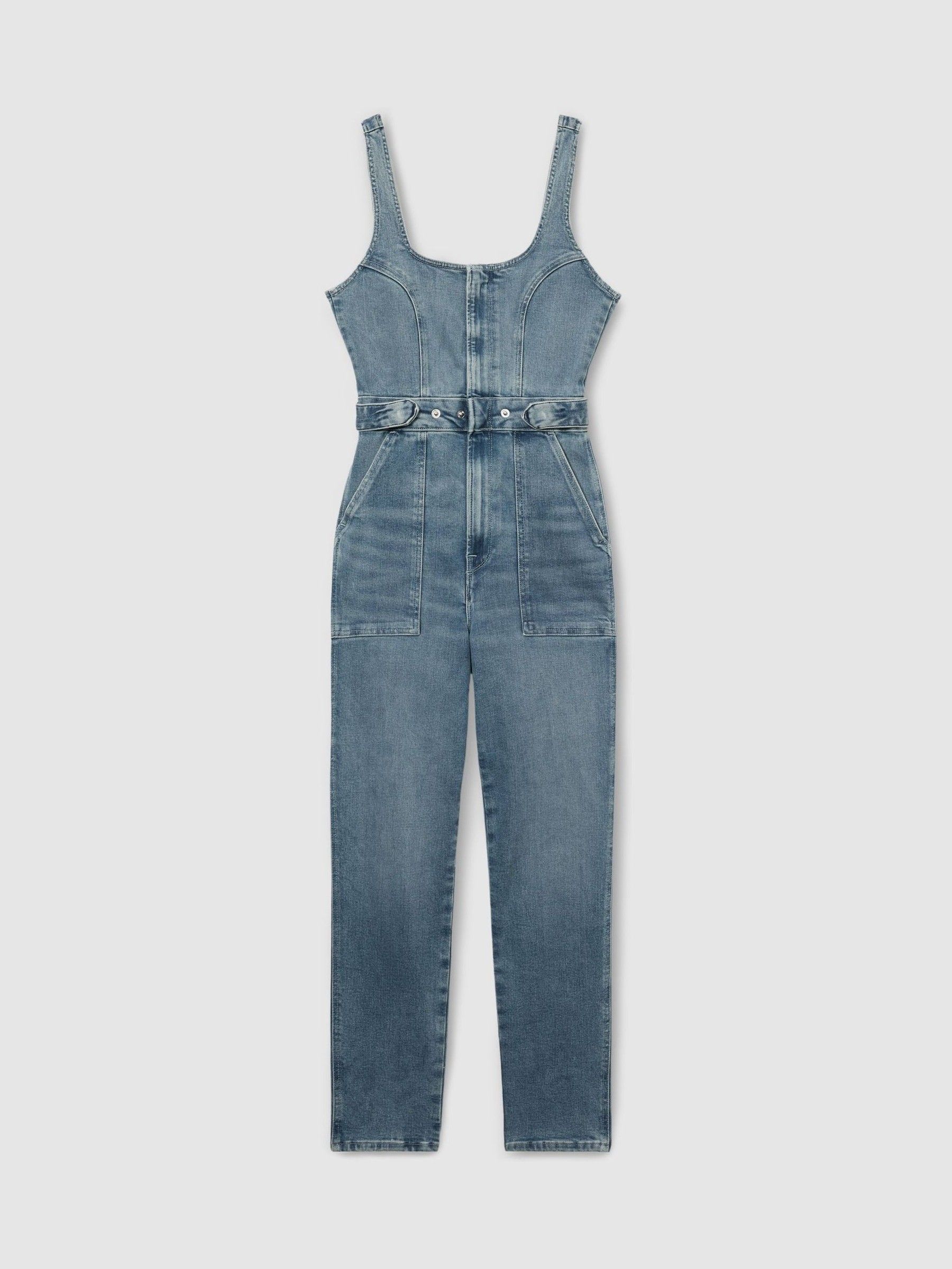 Reiss Good American Denim Jumpsuit in Mid Blue | REISS