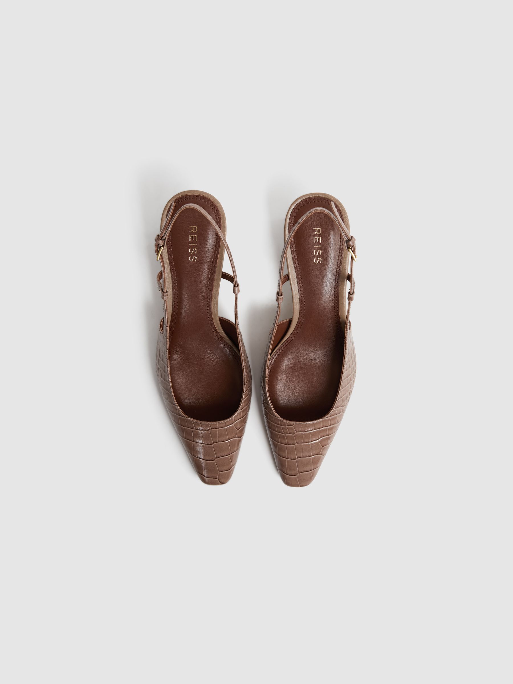 Leather Slingback Heels in Taupe - Image 3 of 5