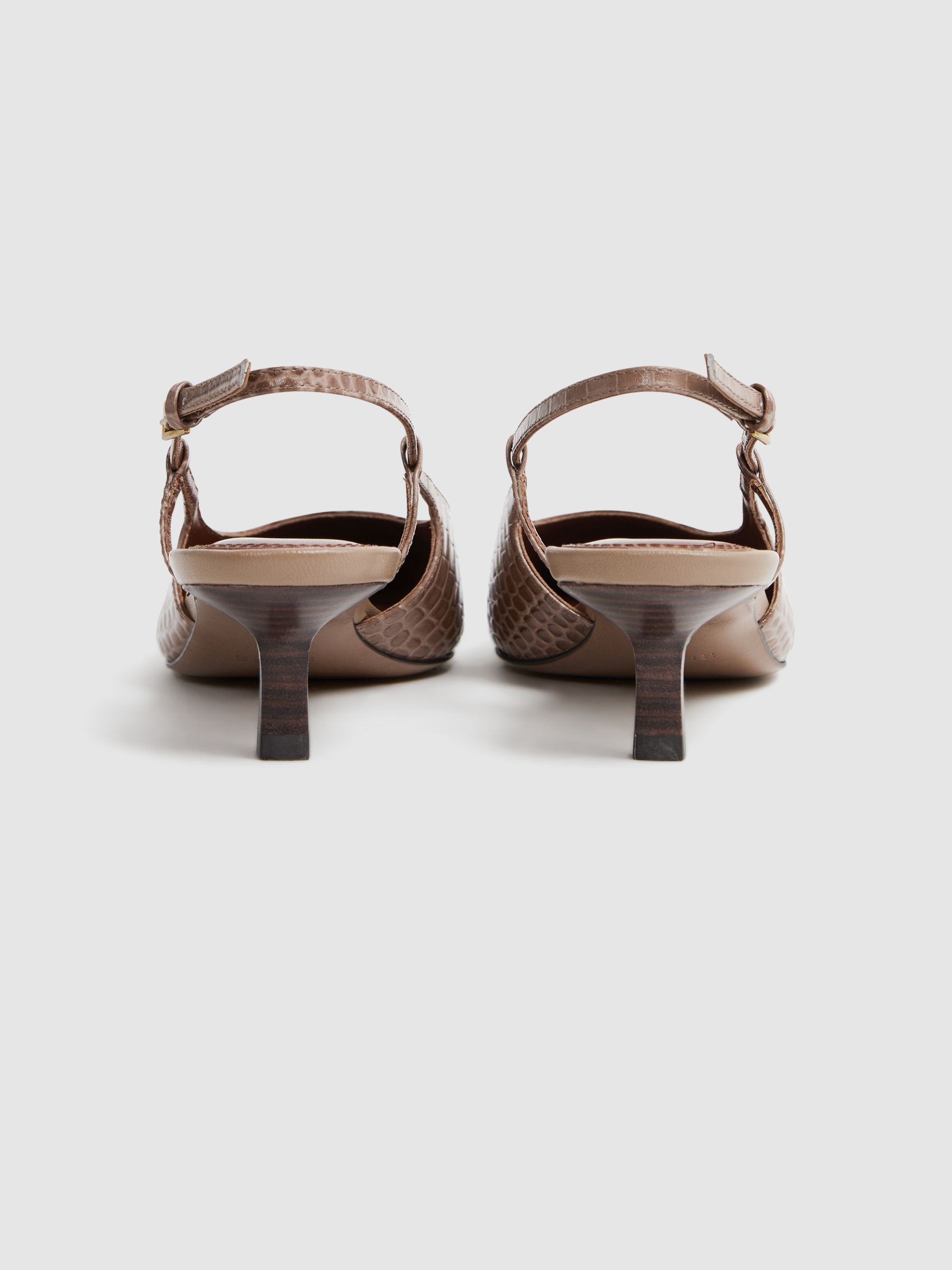 Leather Slingback Heels in Taupe - Image 4 of 5