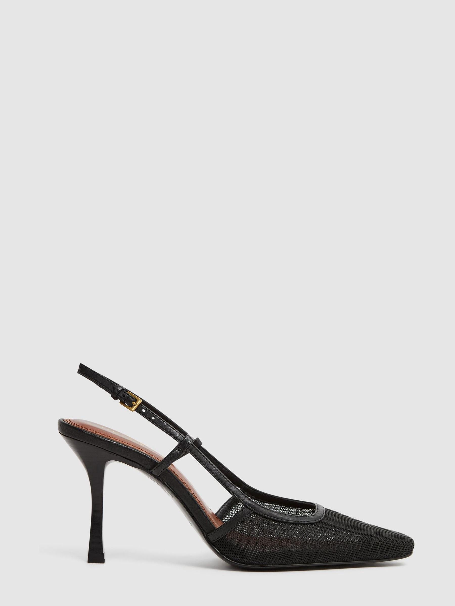 Reiss Leather Mesh Slingback Heels in Black - REISS