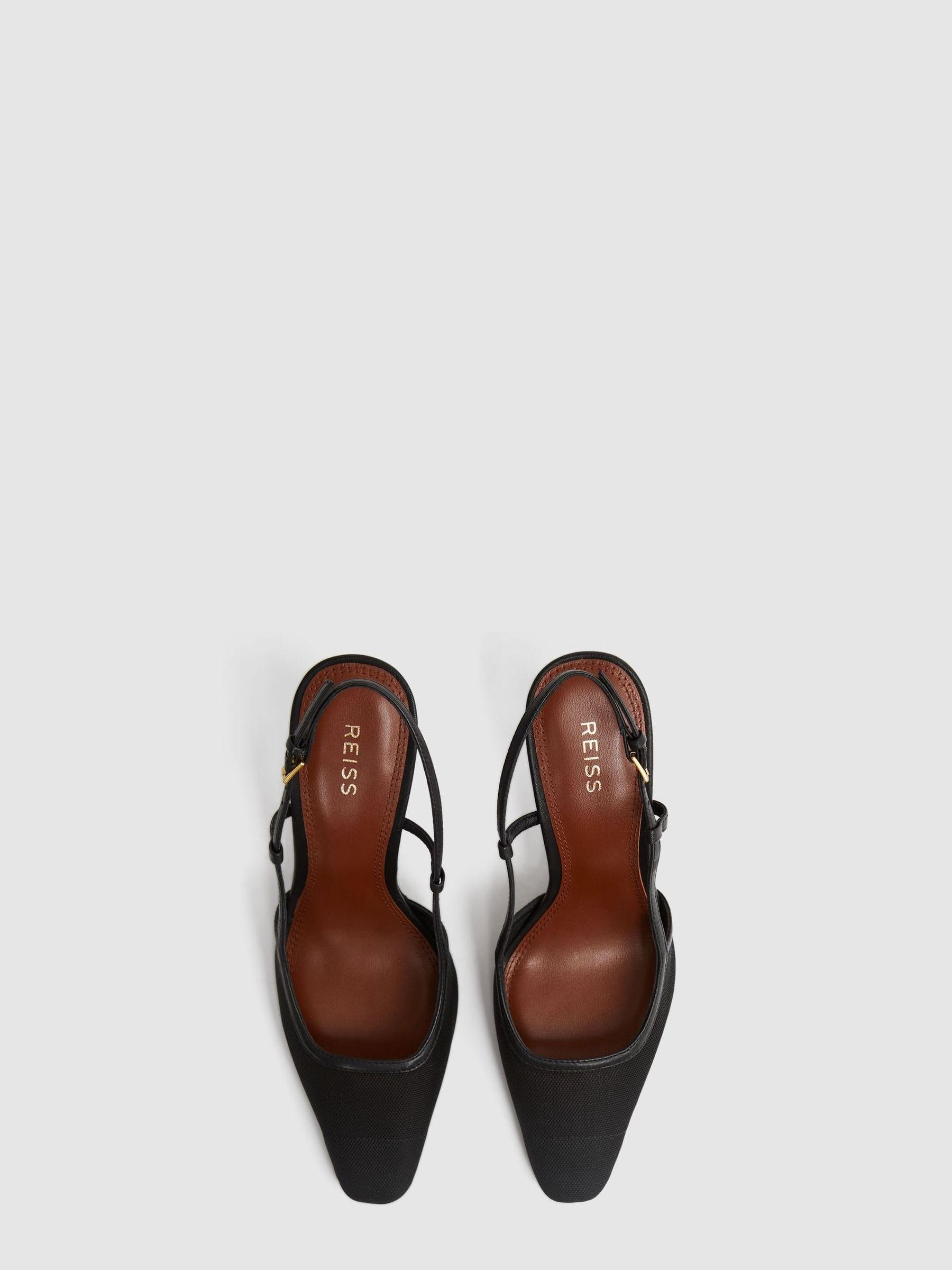 Leather Mesh Slingback Heels in Black - Image 3 of 5