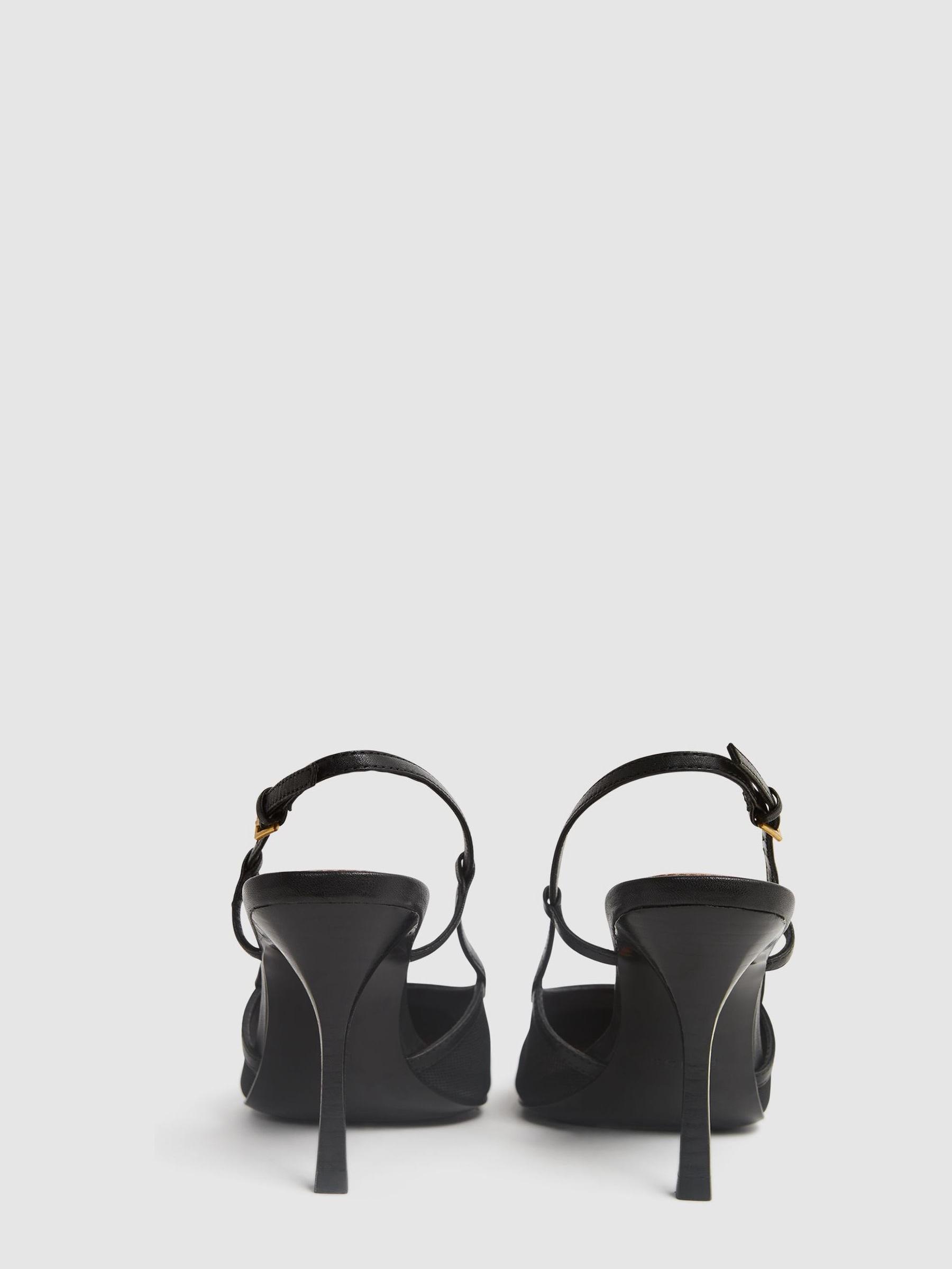 Leather Mesh Slingback Heels in Black - Image 4 of 5
