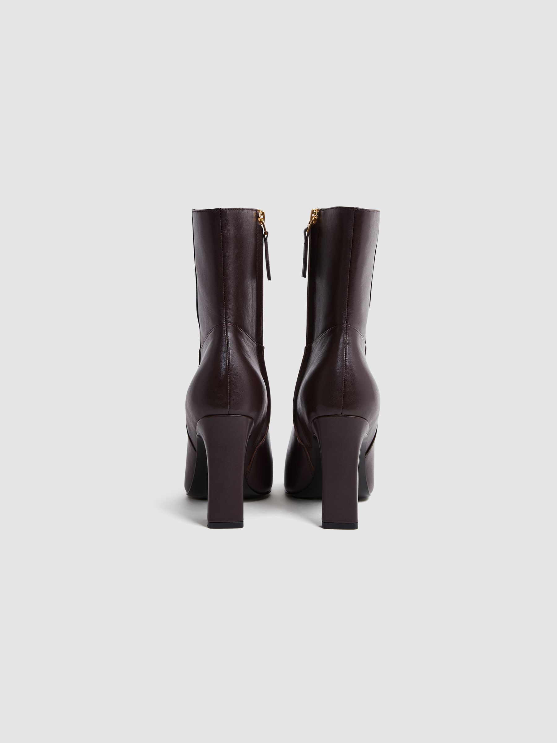 Leather Heeled Ankle Boots in Burgundy - Image 4 of 5