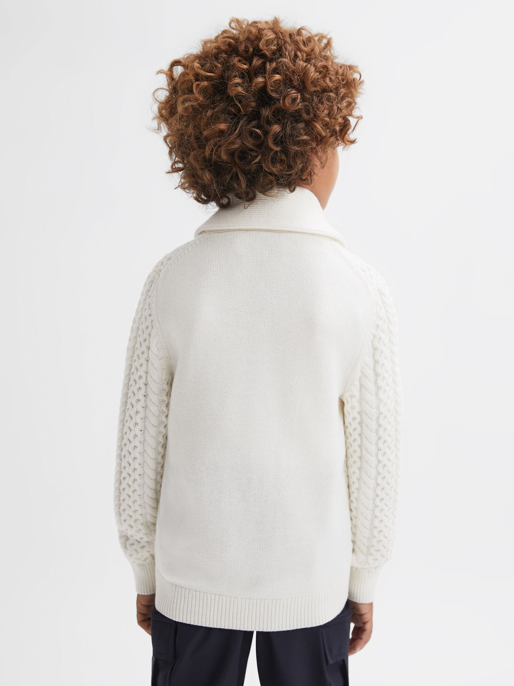 Senior Cable Knitted Cardigan in Ecru - Image 5 of 6