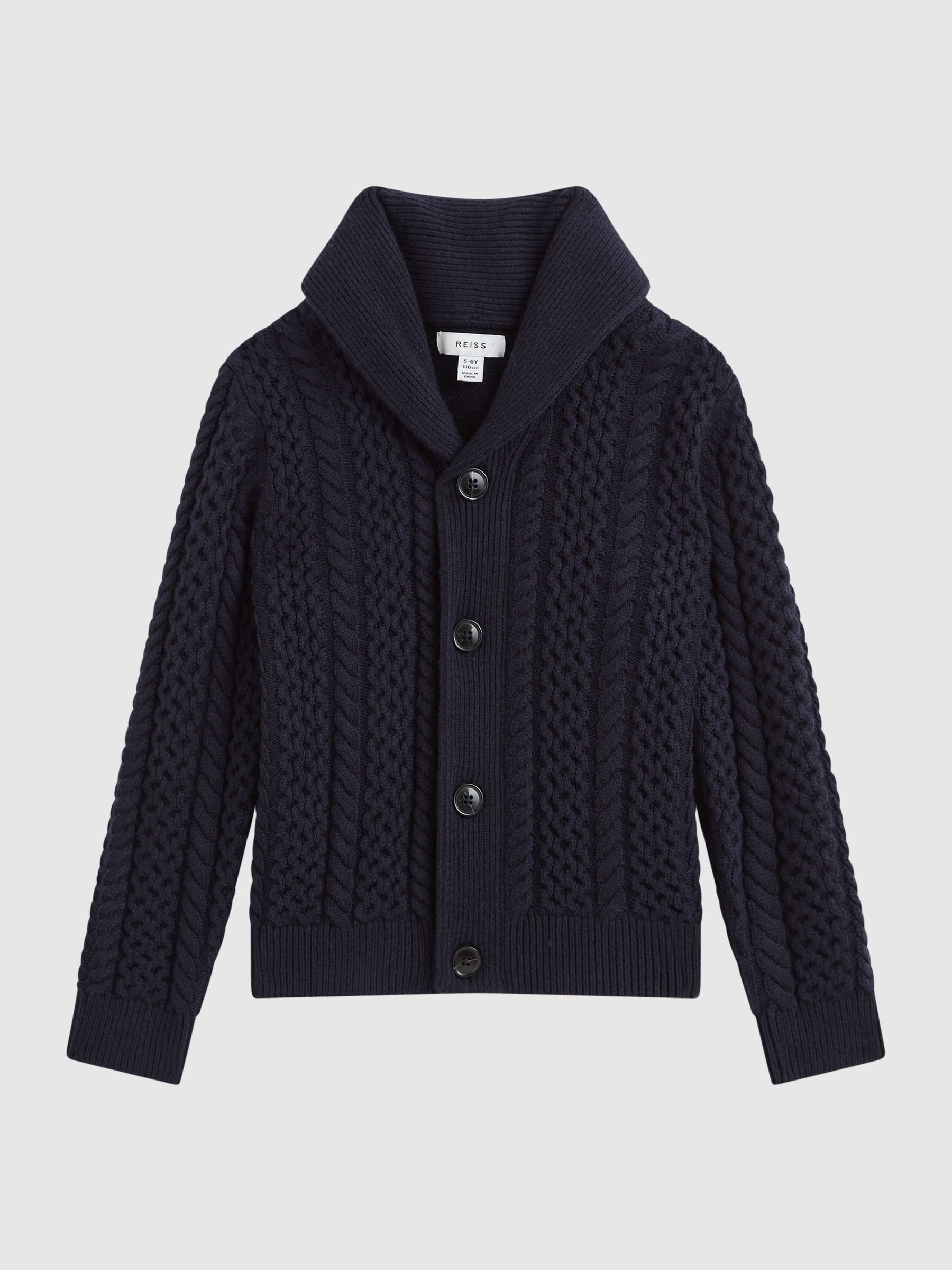 Junior Cable Knitted Cardigan in Navy - Image 2 of 6