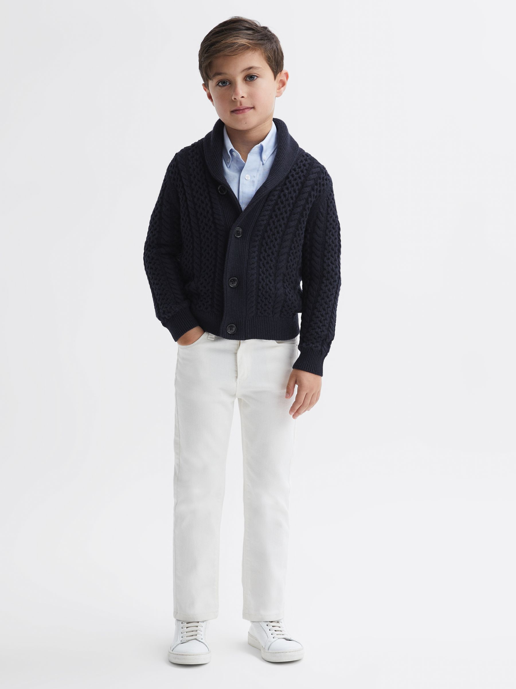 Junior Cable Knitted Cardigan in Navy - Image 3 of 6