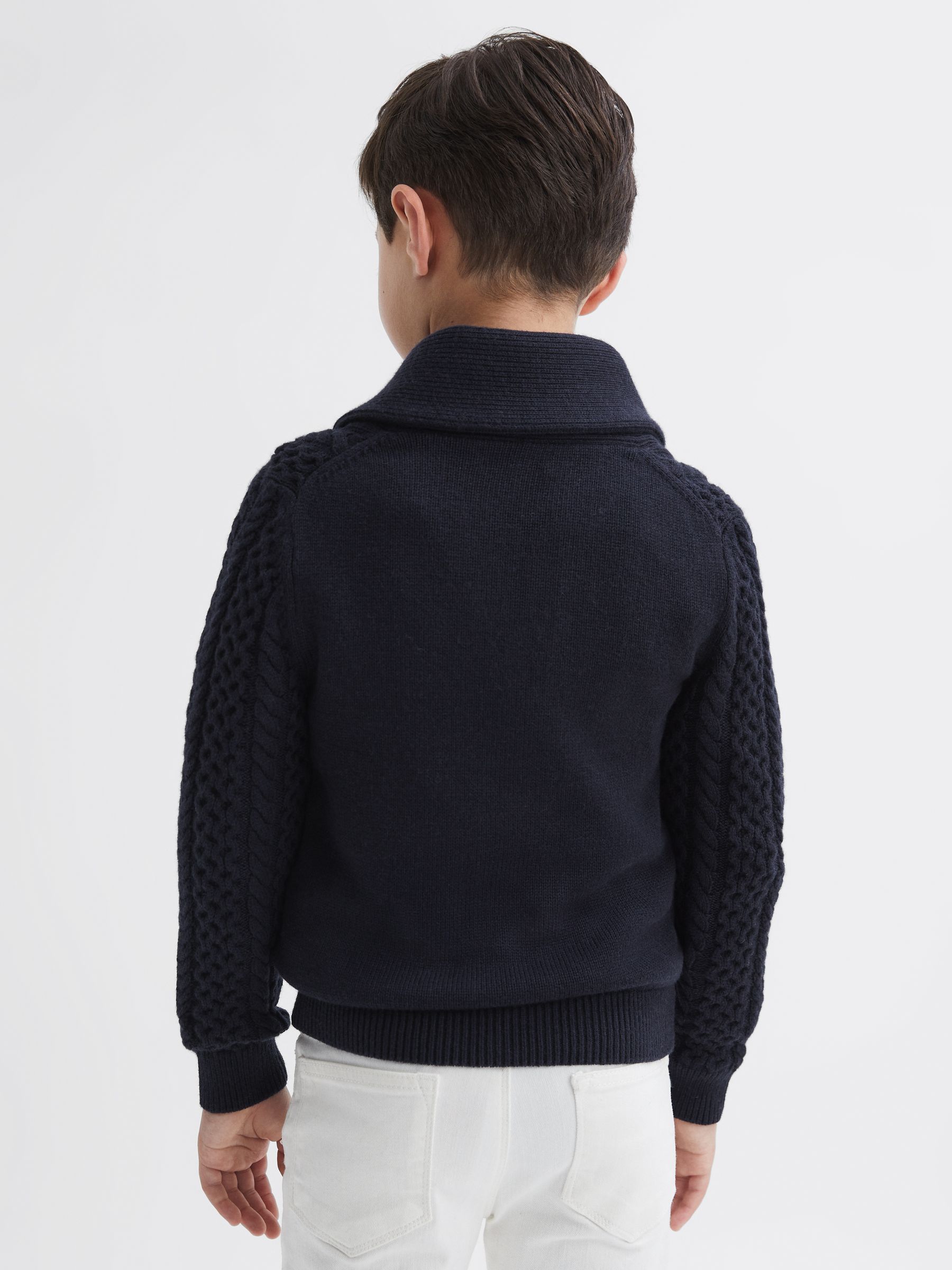Junior Cable Knitted Cardigan in Navy - Image 5 of 6