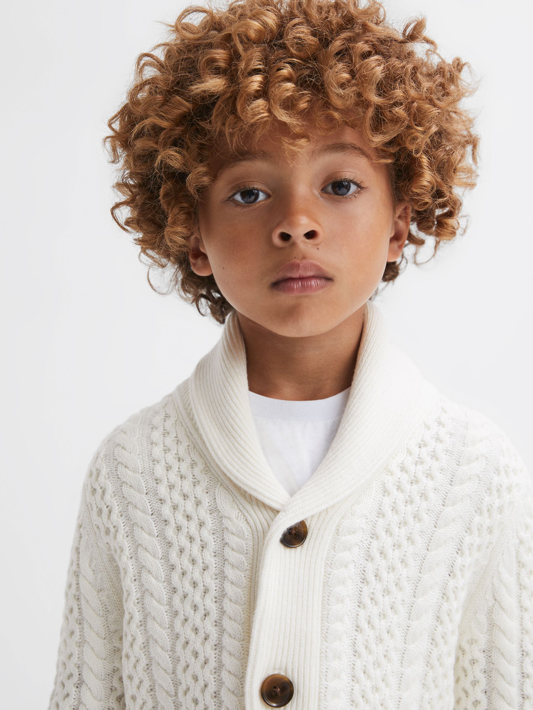 Junior Cable Knitted Cardigan in Ecru - Image 4 of 6