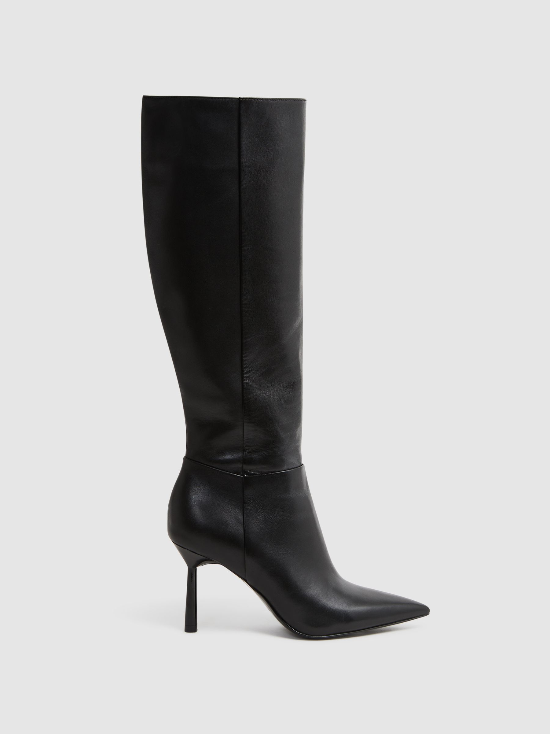 Leather Knee High Heeled Boots in Black - Image 10 of 10