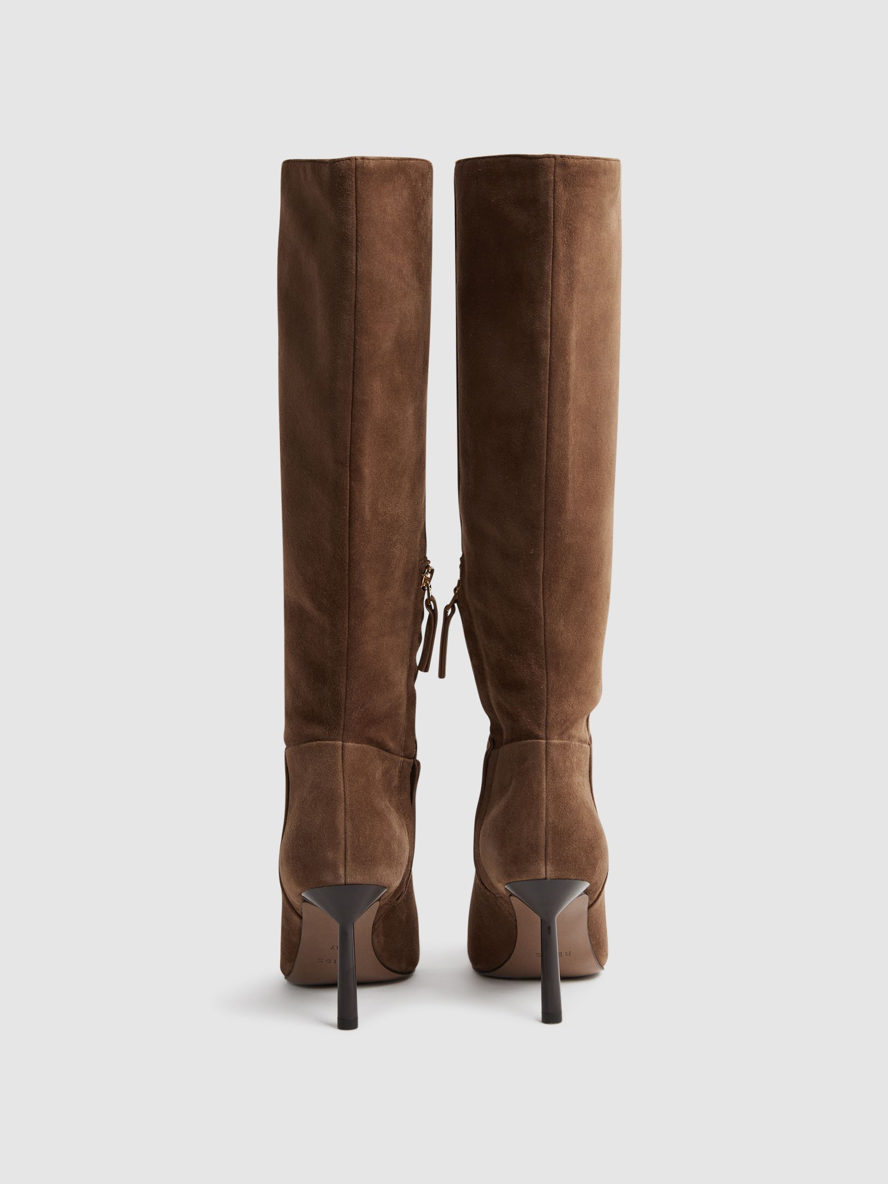 Leather Knee High Heeled Boots in Tan - Image 4 of 5
