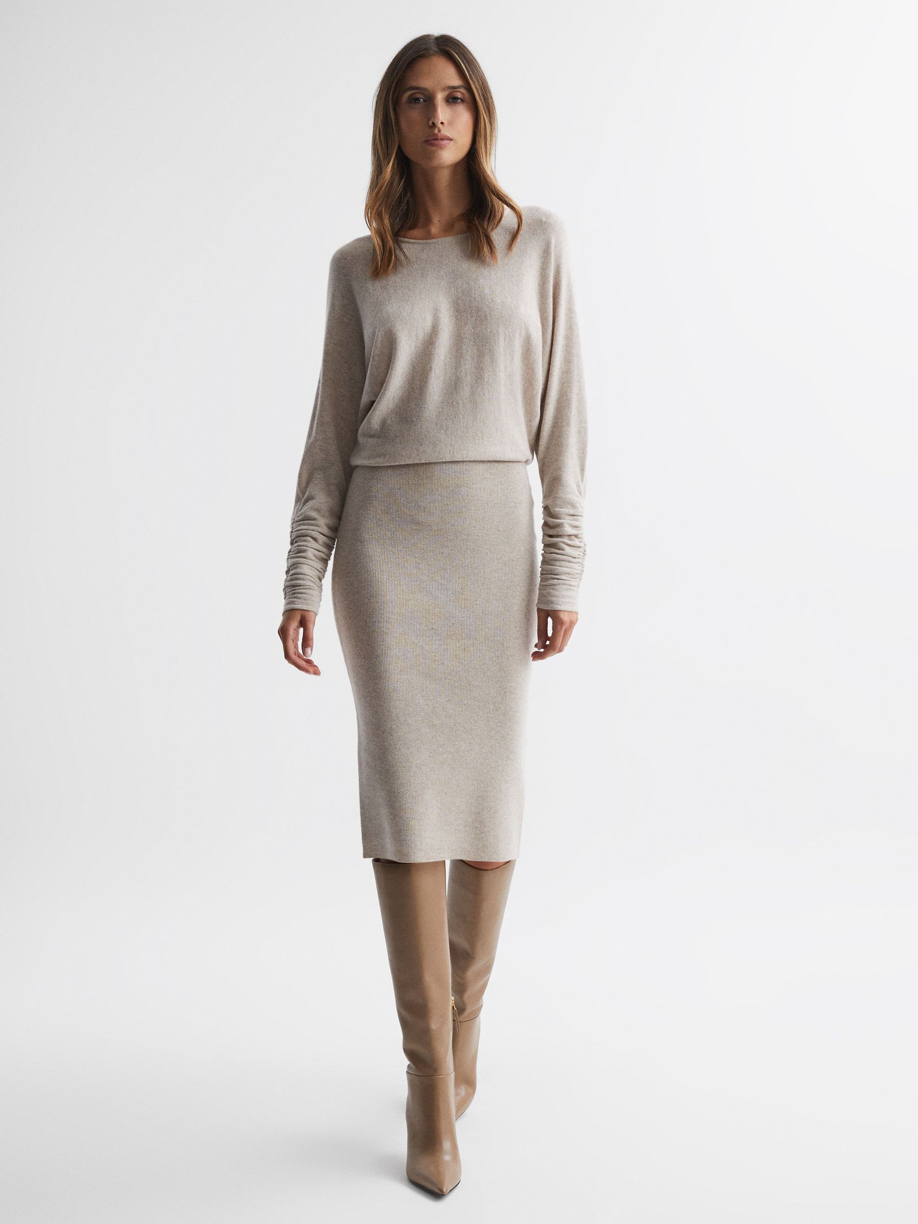 Leather Knee High Heeled Boots in Camel - Image 2 of 5