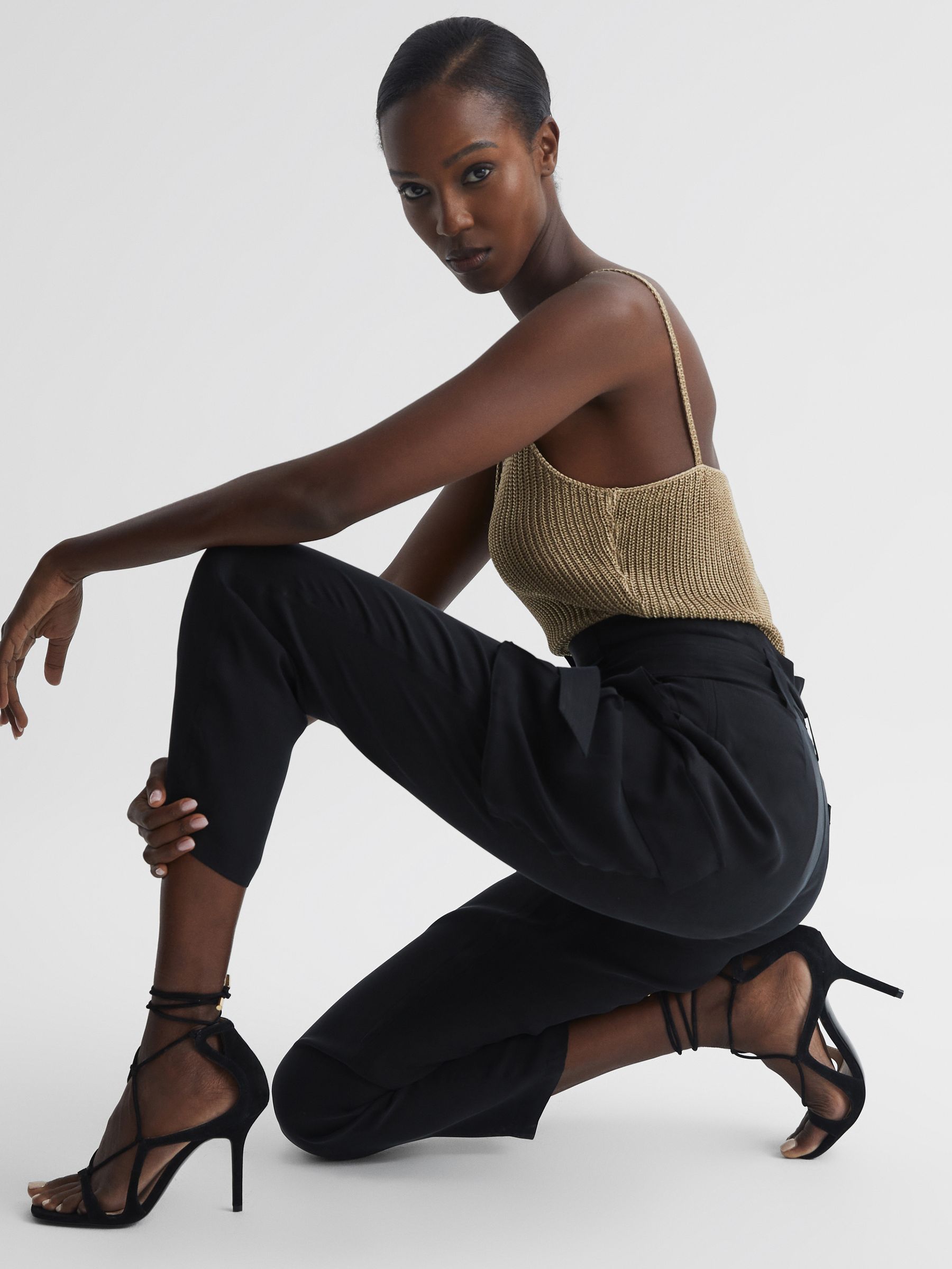 Suede Strappy High Heel Sandals in Black - Image 2 of 5