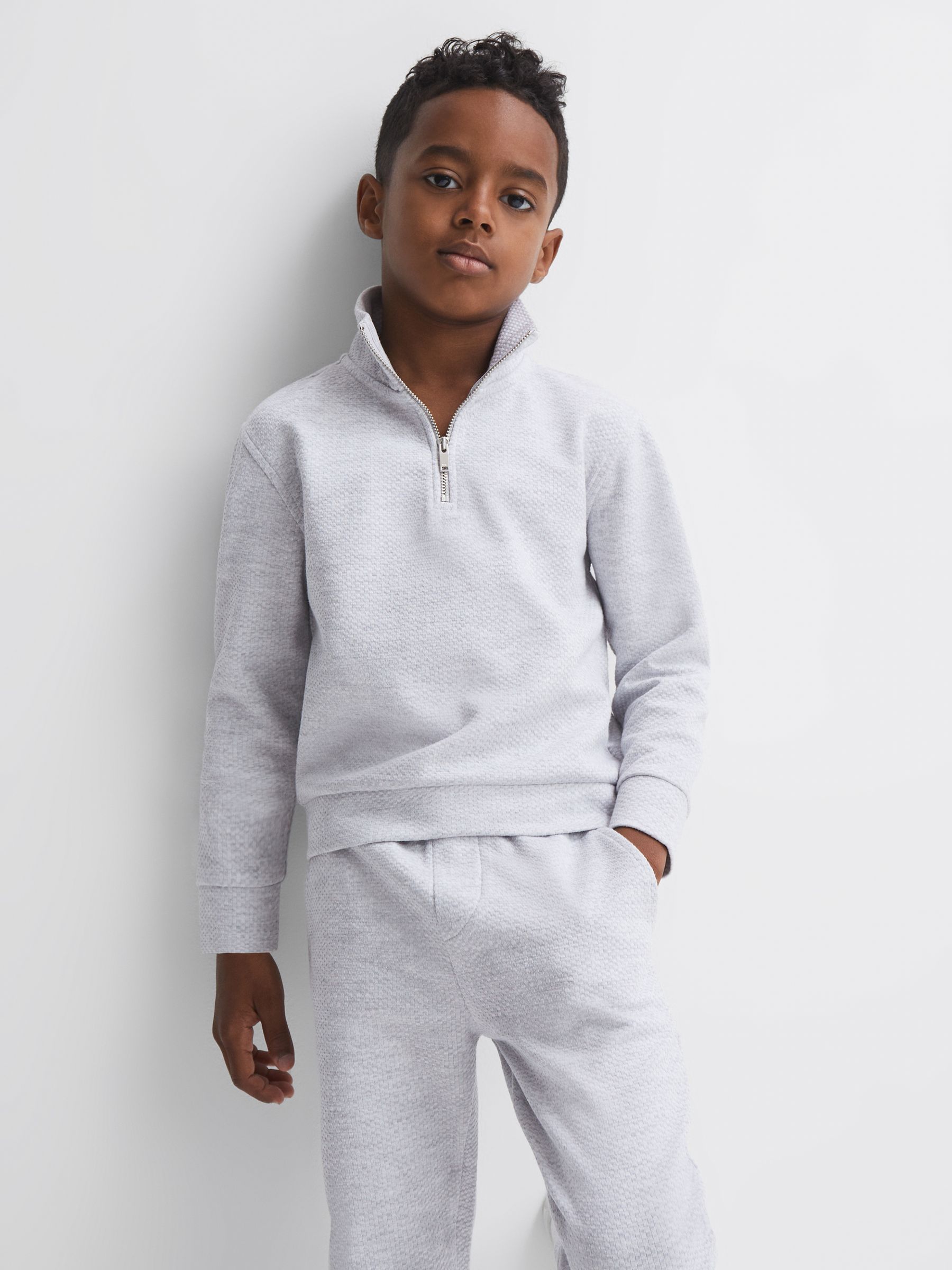 Senior Textured Half-Zip Funnel Neck Top in Soft Grey - Image 3 of 5