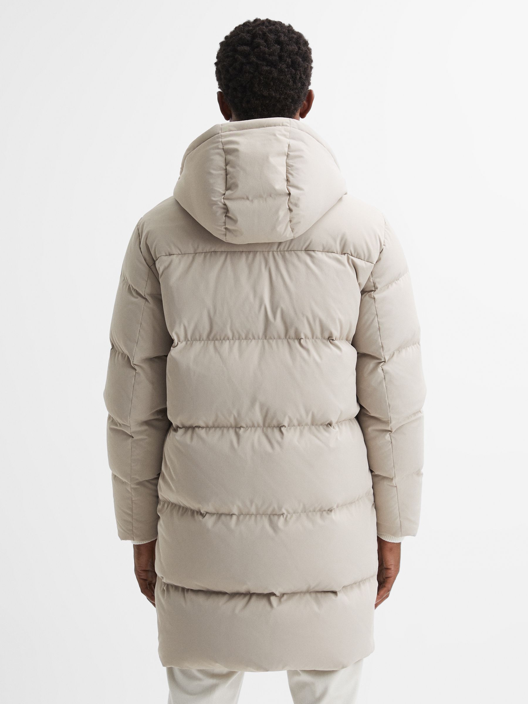Hooded Mid Length Puffer Jacket in Stone - Image 4 of 5