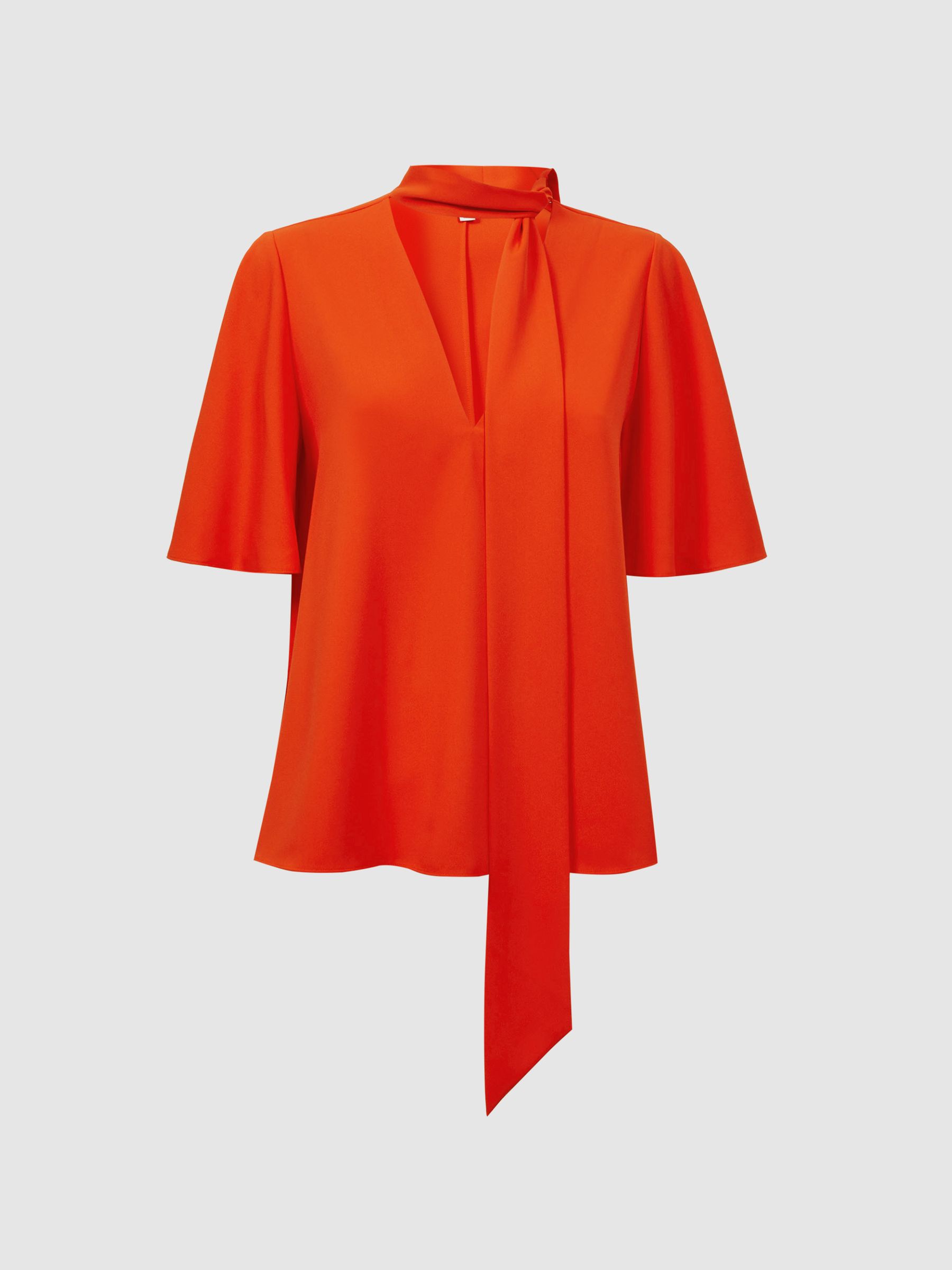 Florere Tie Neck Blouse in Bright Orange - Image 2 of 5