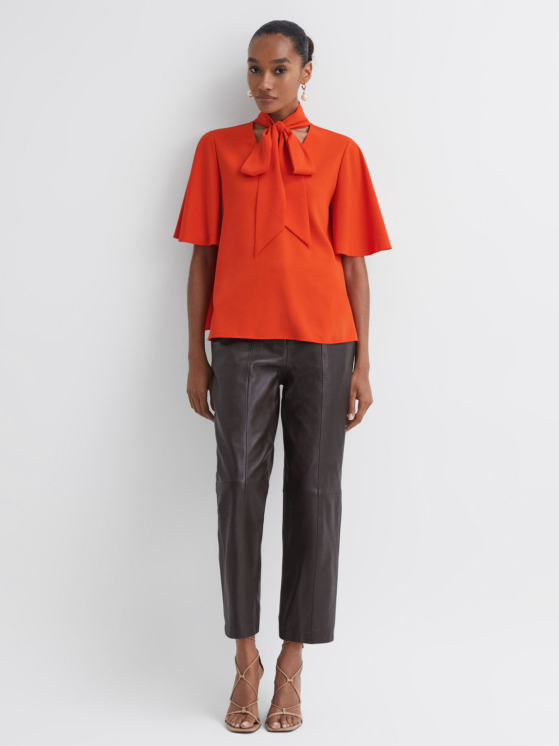 Florere Tie Neck Blouse in Bright Orange - Image 3 of 5