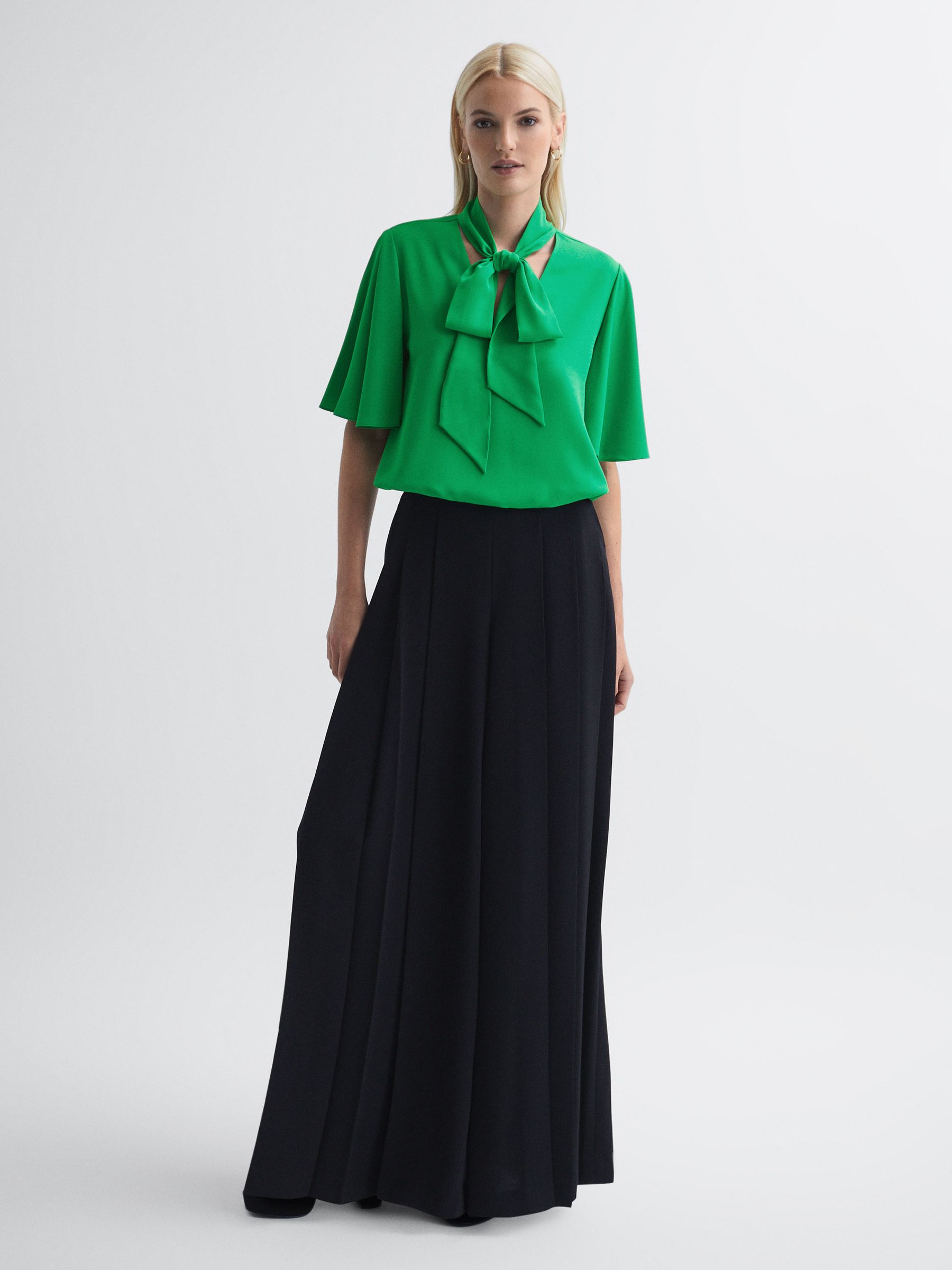Florere Tie Neck Blouse in Bright Green - Image 3 of 5