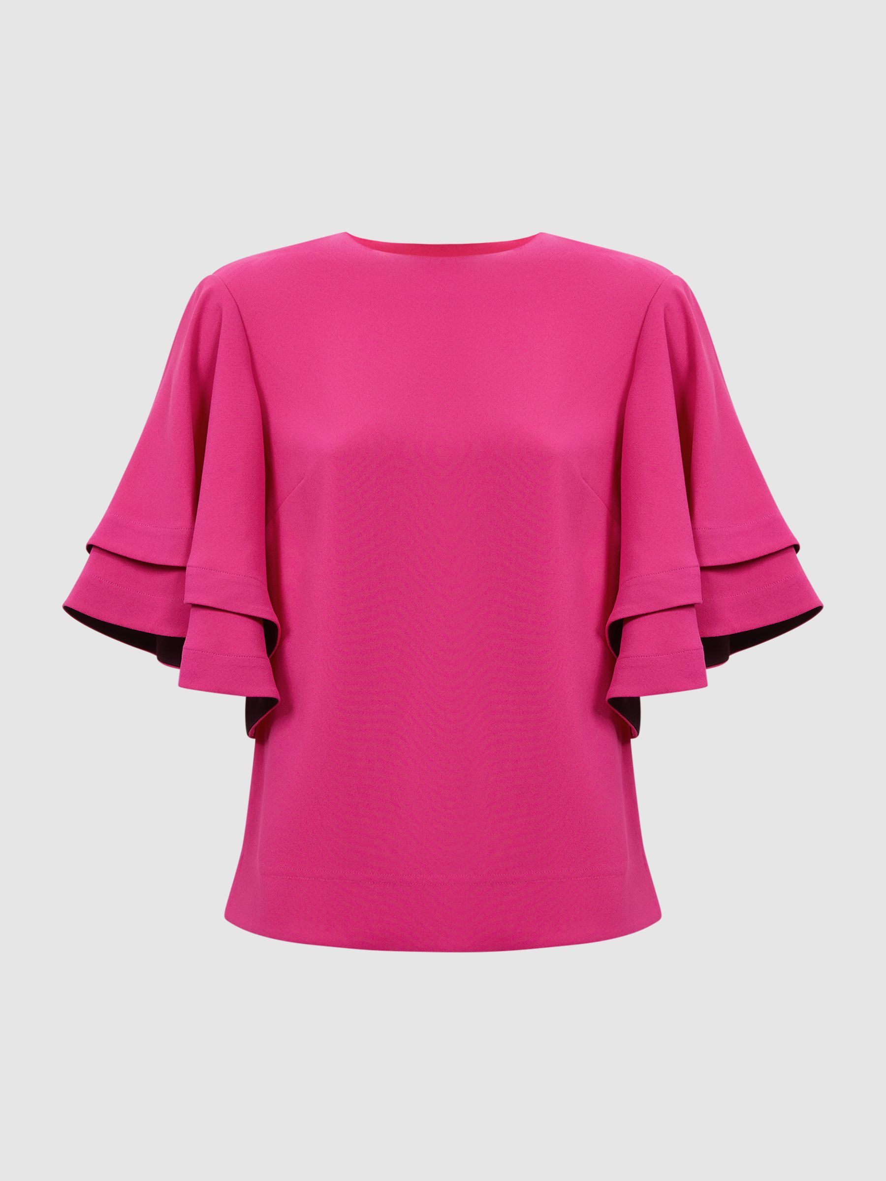 Florere Tiered Sleeve Top in Bright Pink - Image 2 of 5