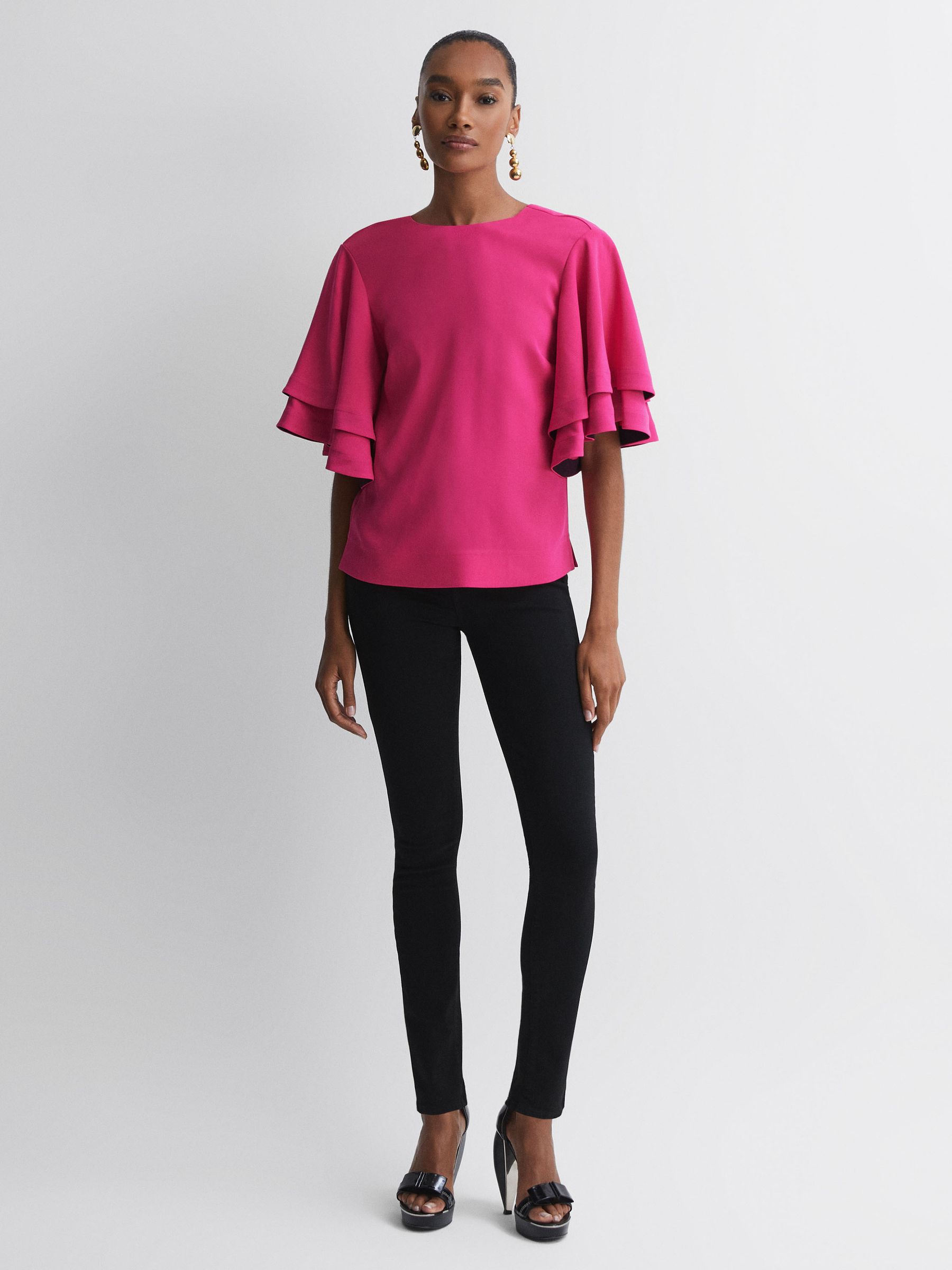 Florere Tiered Sleeve Top in Bright Pink - Image 3 of 5