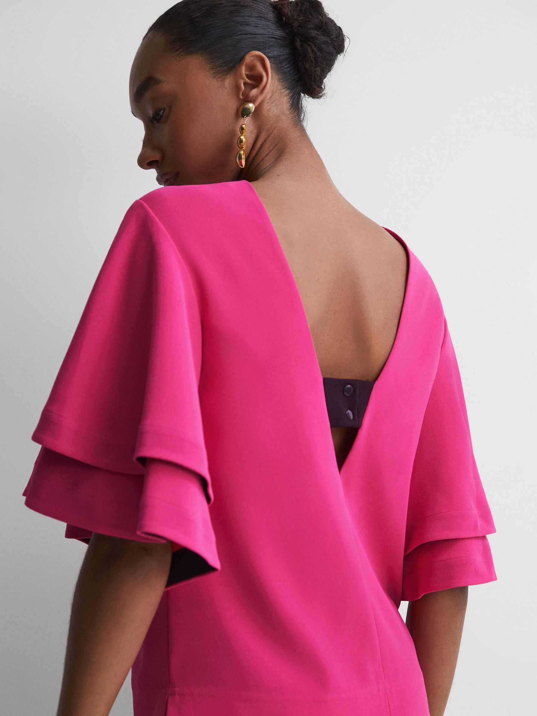 Florere Tiered Sleeve Top in Bright Pink - Image 4 of 5