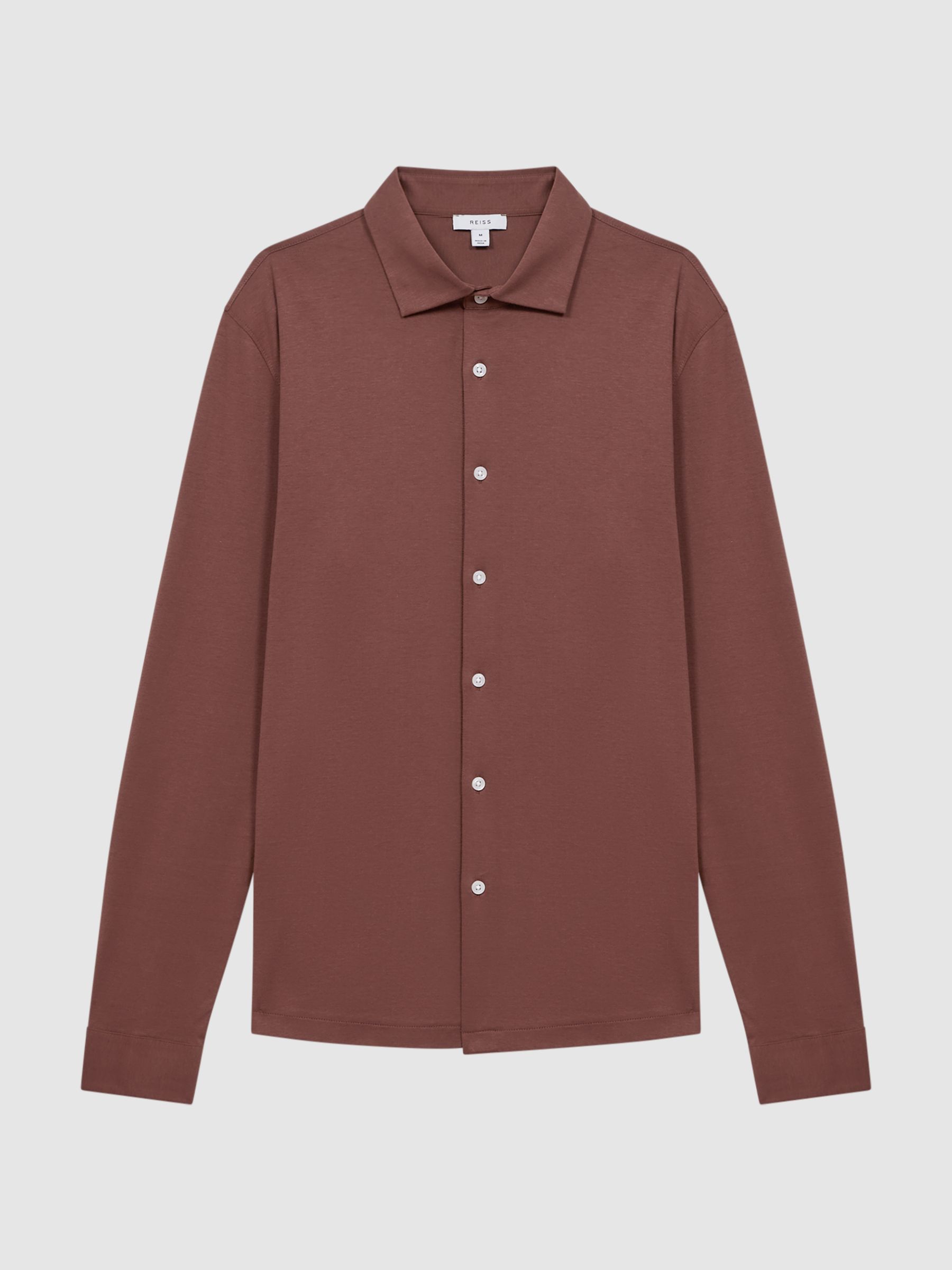 Slim Fit Mercerised Cotton Jersey Shirt in Copper - Image 2 of 5