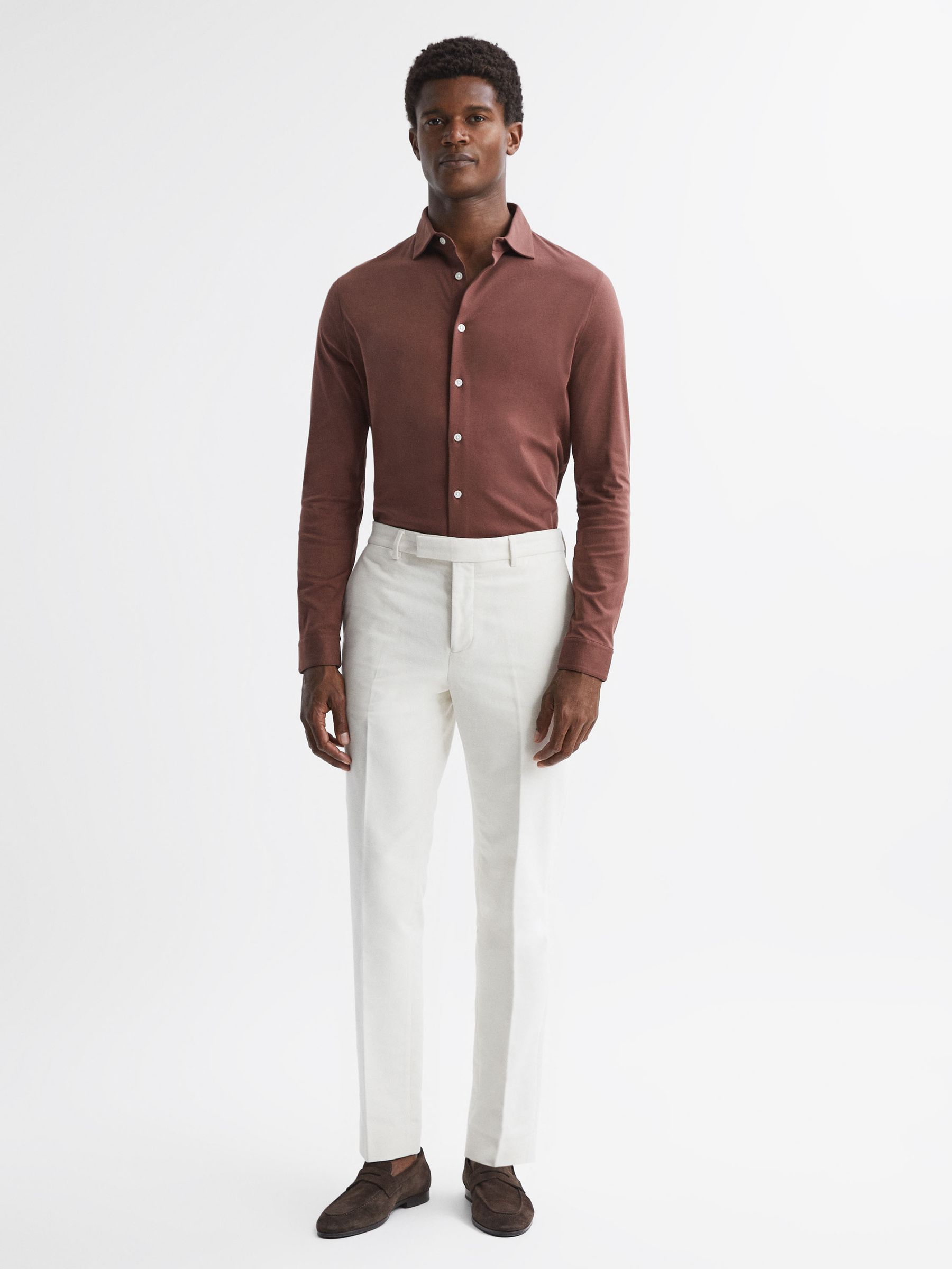 Slim Fit Mercerised Cotton Jersey Shirt in Copper - Image 4 of 5