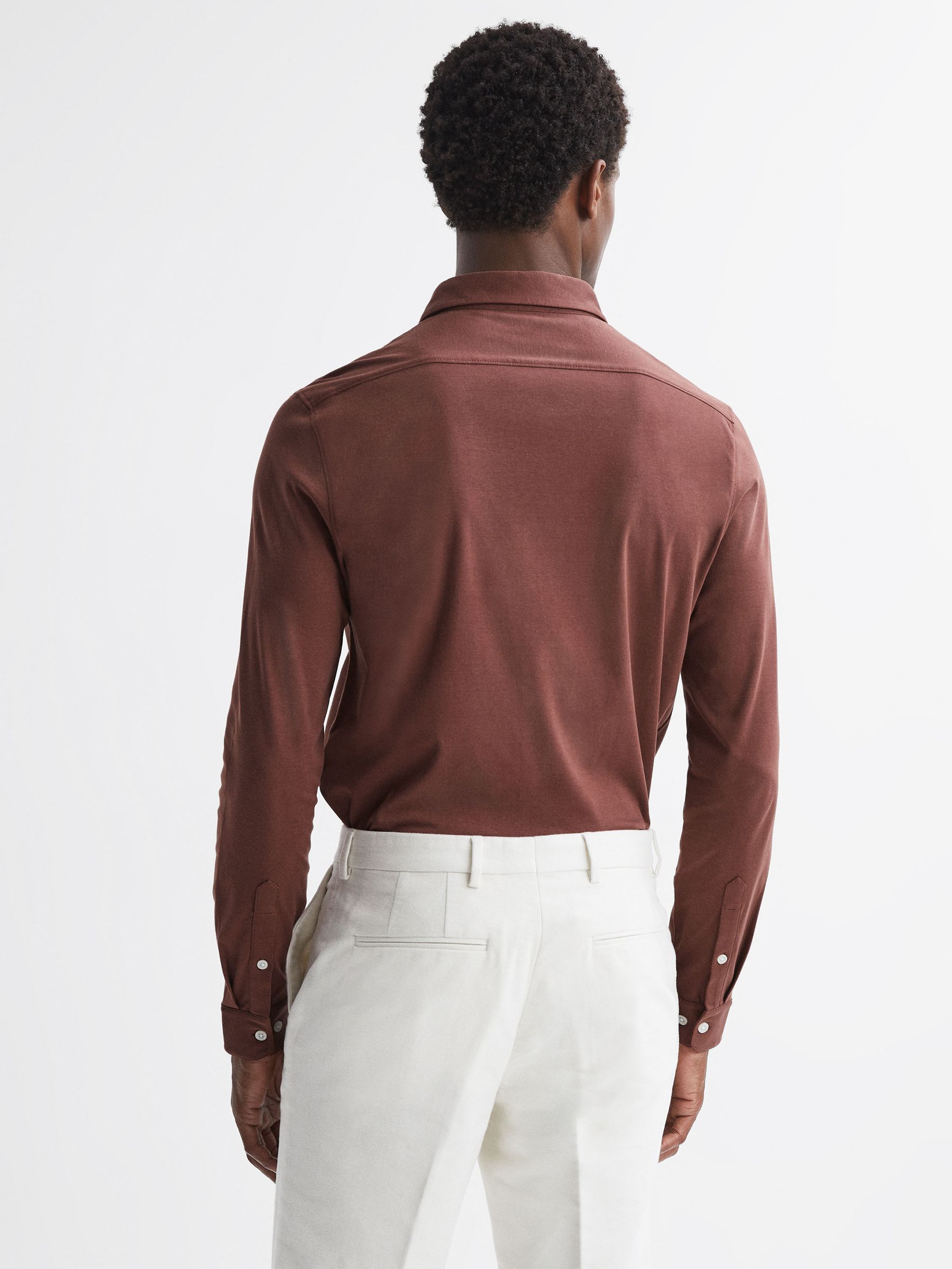 Slim Fit Mercerised Cotton Jersey Shirt in Copper - Image 5 of 5