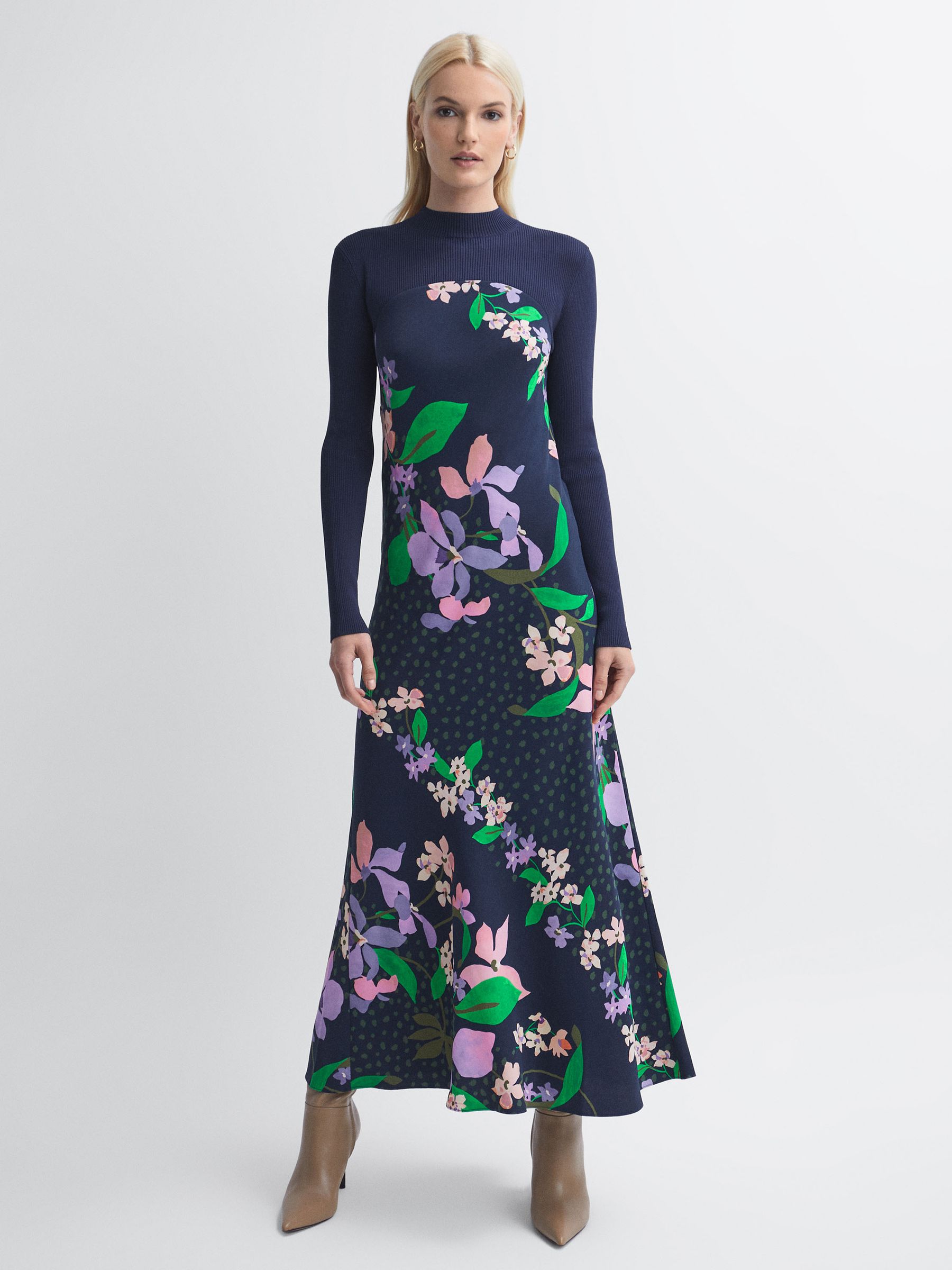 Florere Hybrid Knit Midi Dress in Navy - Image 1 of 5